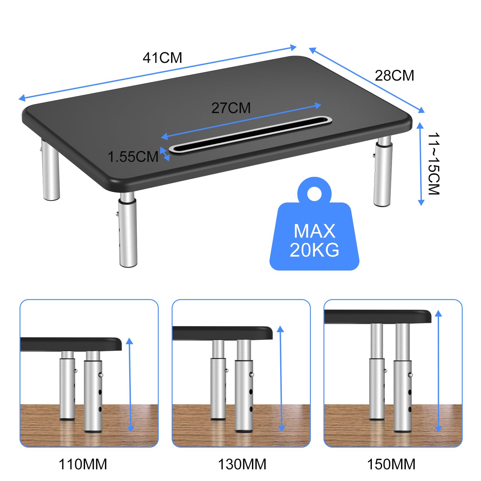 Suptek Adjustable Laptop Stand with Metal Vented Platform - 3 Height Settings for Laptop, Monitor & PC - Ergonomic Computer Riser for Home Office, Gaming & Workstation Setup (MST003M)