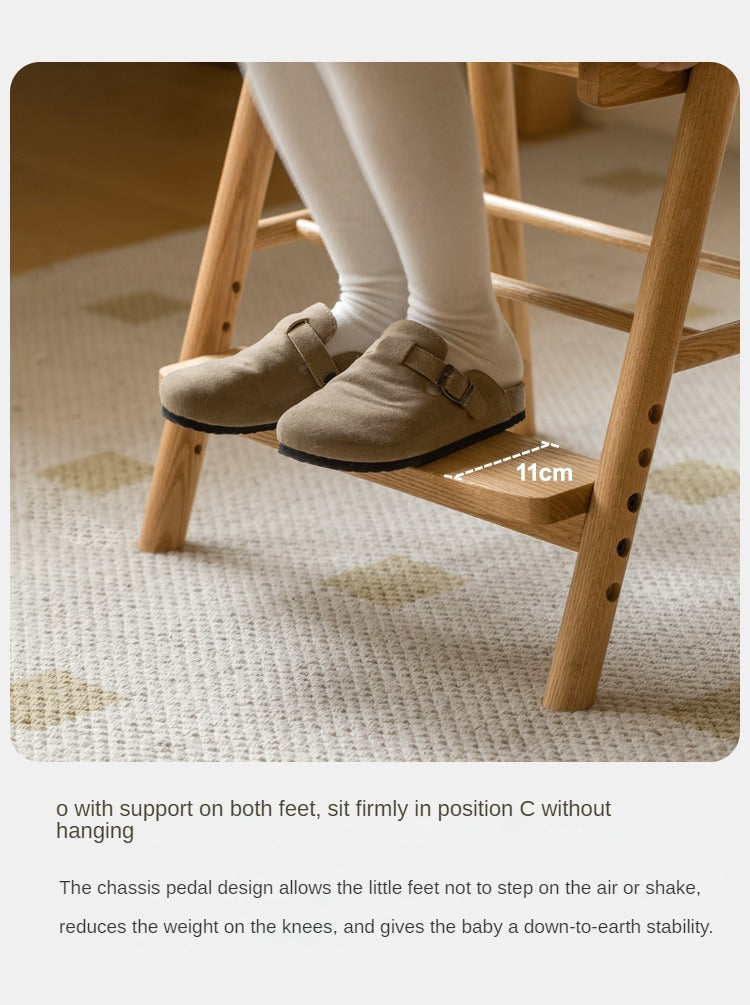 Adjustable Height Oak Solid Wood Kids Chair - Sturdy & Ergonomic Design for Study, Dining & Playtime