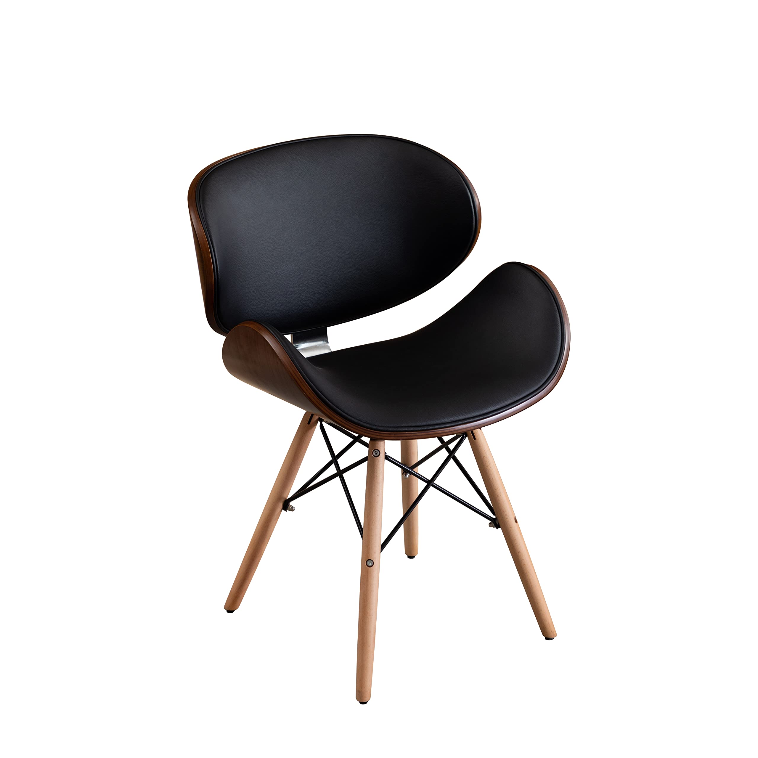 Vanity Art Mid Century Modern Dining Chair - Synthetic Leather Upholstery, Walnut Accent, Curved Back Design - Perfect for Kitchen, Dining Room & Living Room - Comfortable Seating for Home Decor & Entertaining (UC-9B)