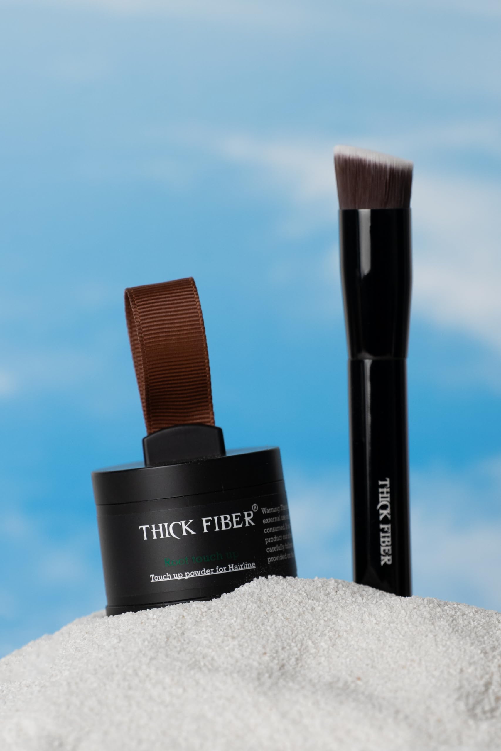 THICK FIBER Root Touch Up Powder - Water & Sweat Resistant Hair Loss Concealer for Thin Hair & Thinning Hairlines | Includes Brush (Medium Brown) | Perfect for Daily Use, Travel & Quick Hair Touch-Ups