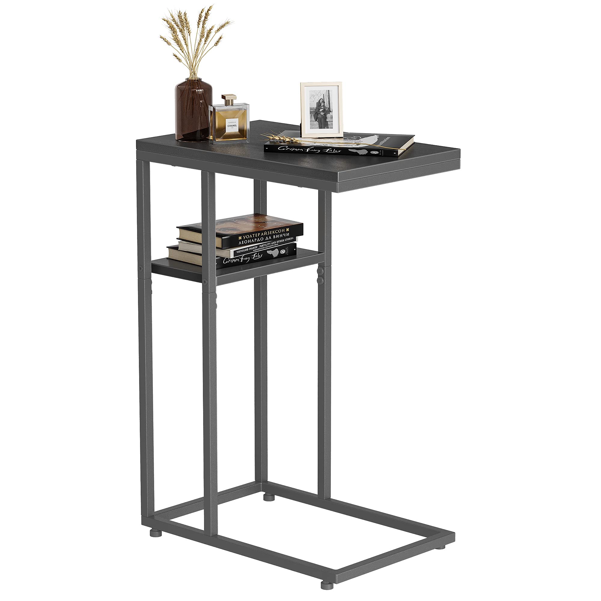CubiCubi Modern Black C-Shaped End Table - Rustic Metal Frame Side Table for Couch, Bed, Living Room & Bedroom - Perfect for Small Spaces, Reading Nooks & Nightstand Use