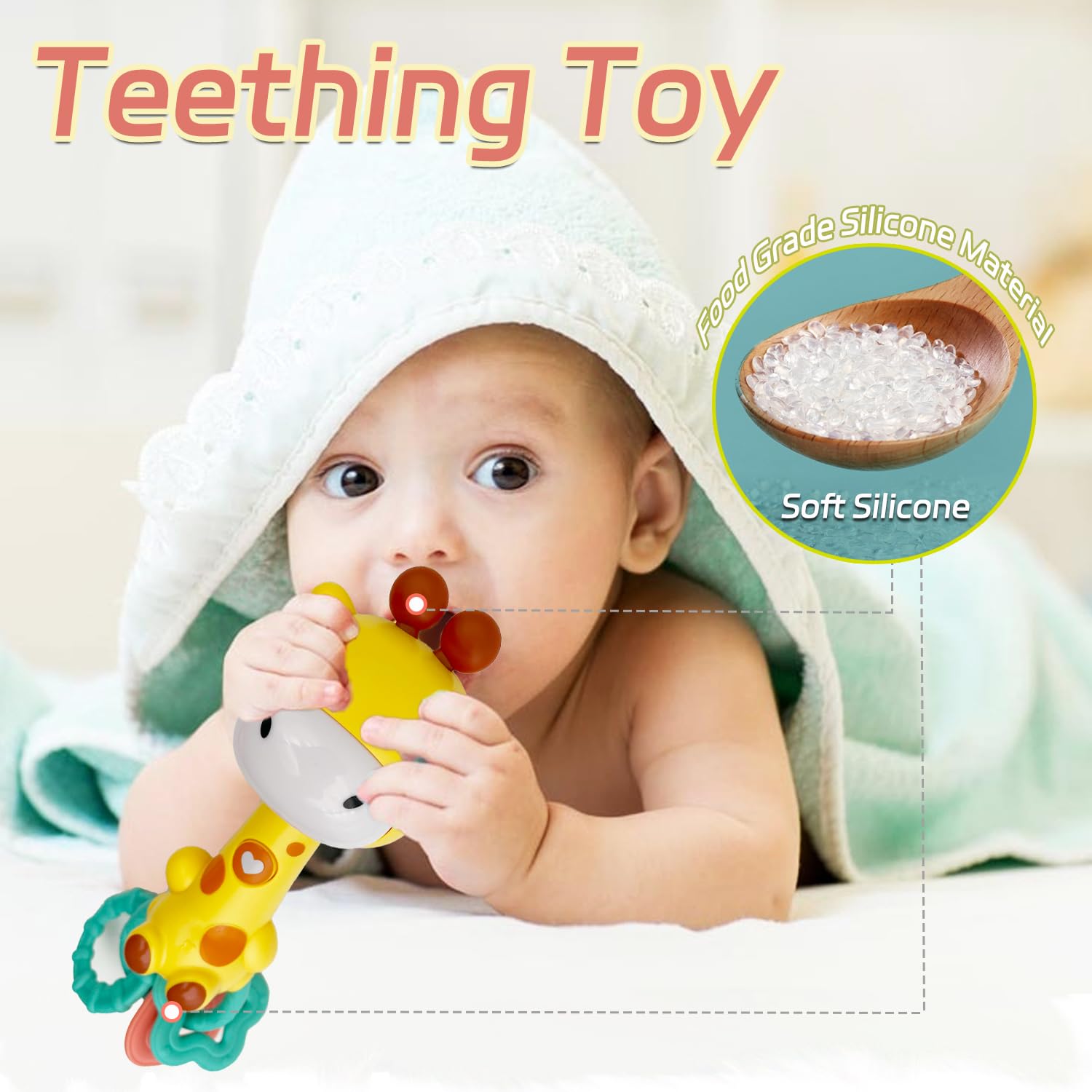 **Baby Music Rattle Toy - Light-Up Teething & Sensory Chew Toy for Infants 6-18 Months, Giraffe-Shaped Gift for Boys & Girls - Perfect for Soothing, Playtime & Early Development**