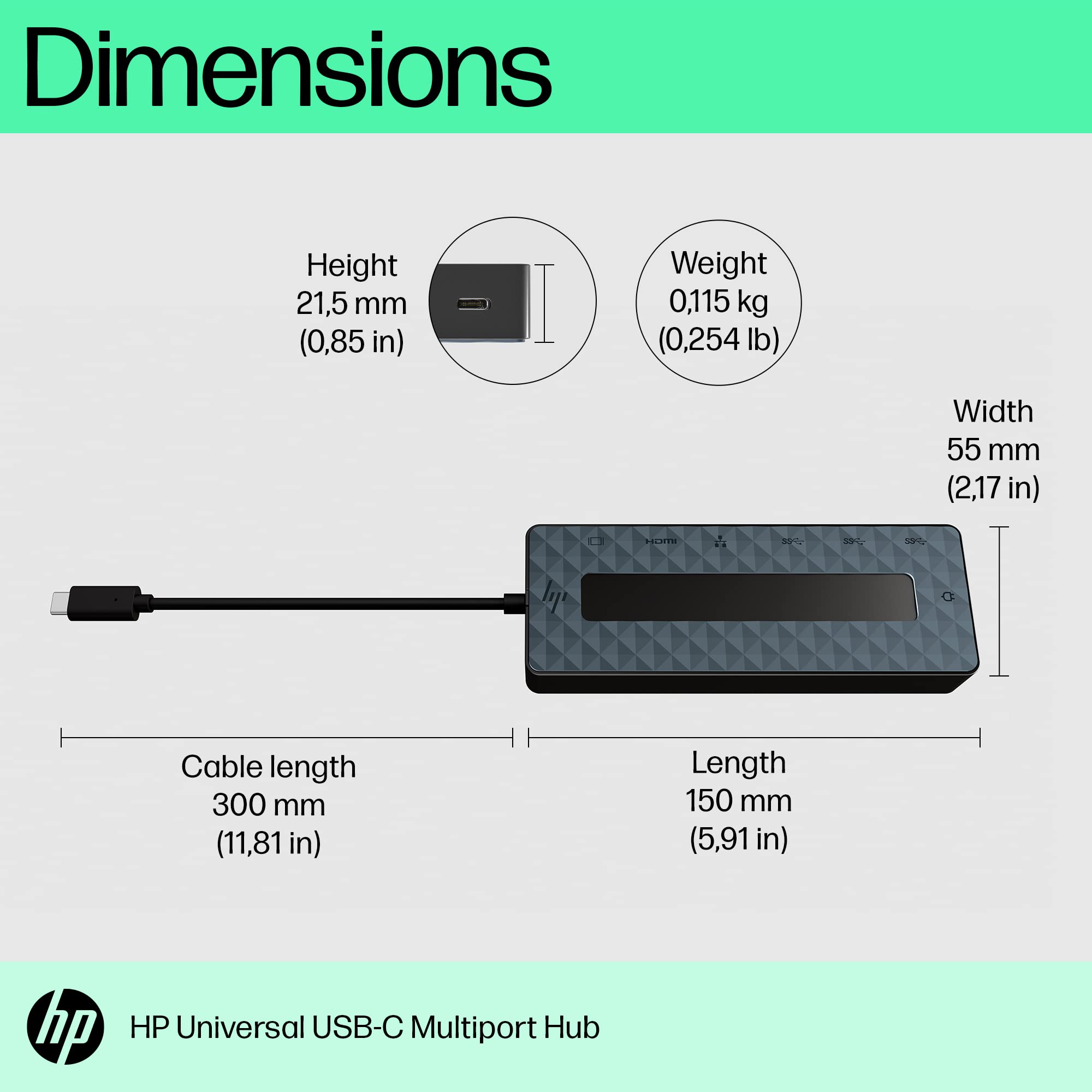 HP Universal USB-C Multiport Hub with HDMI, Ethernet, DisplayPort - 4K Dual Display Adapter with USB-A 3.2 & USB-C Passthrough (50H55AA) - Perfect for MacBook Pro/Air, Windows Laptops & Home Office Setup