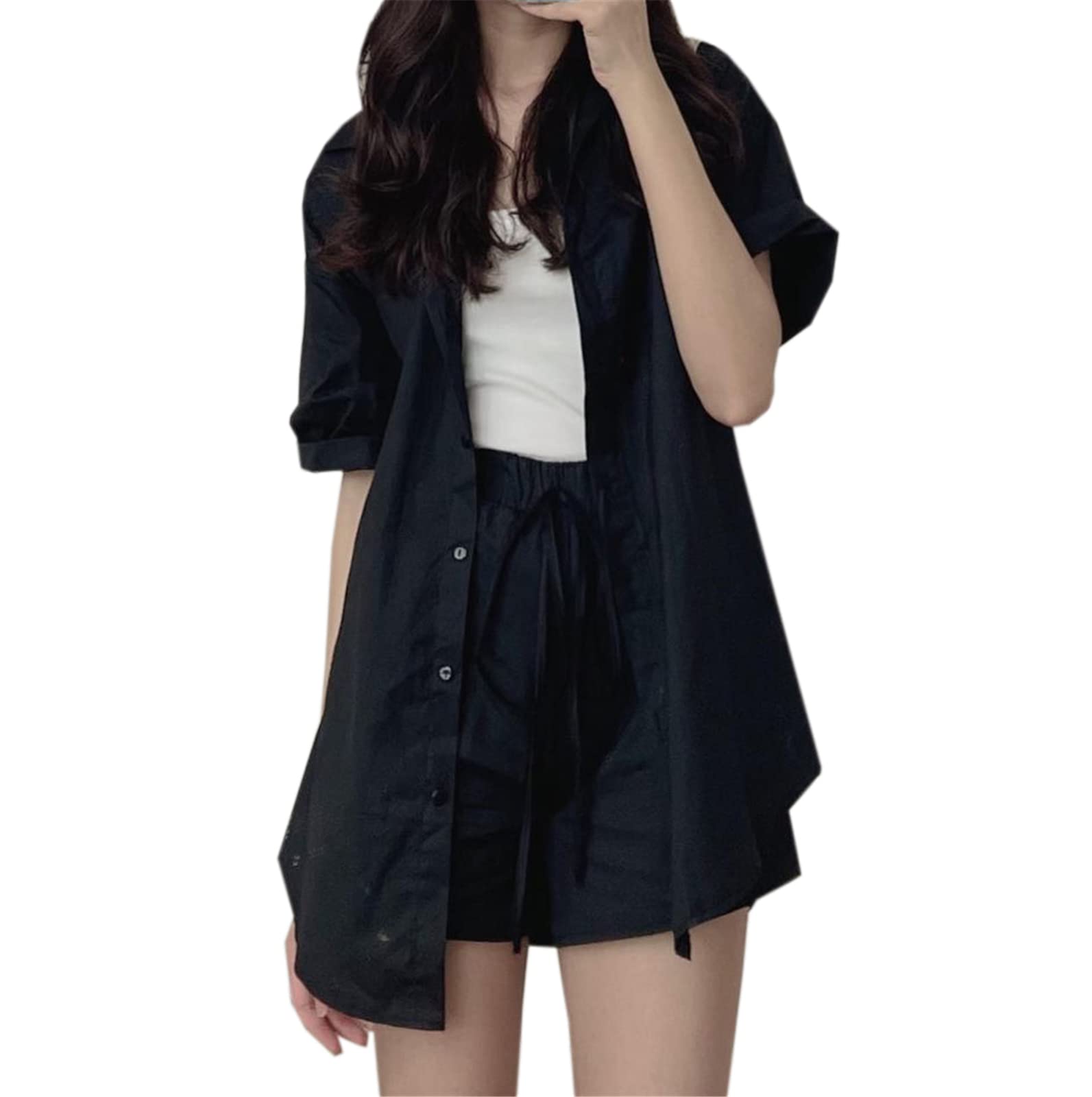 SANGTREE Women's 2 Piece Casual Outfit Set - Button Down Summer Shirt & Shorts Combo | Breathable & Stylish for Beach, Vacation, and Everyday Wear