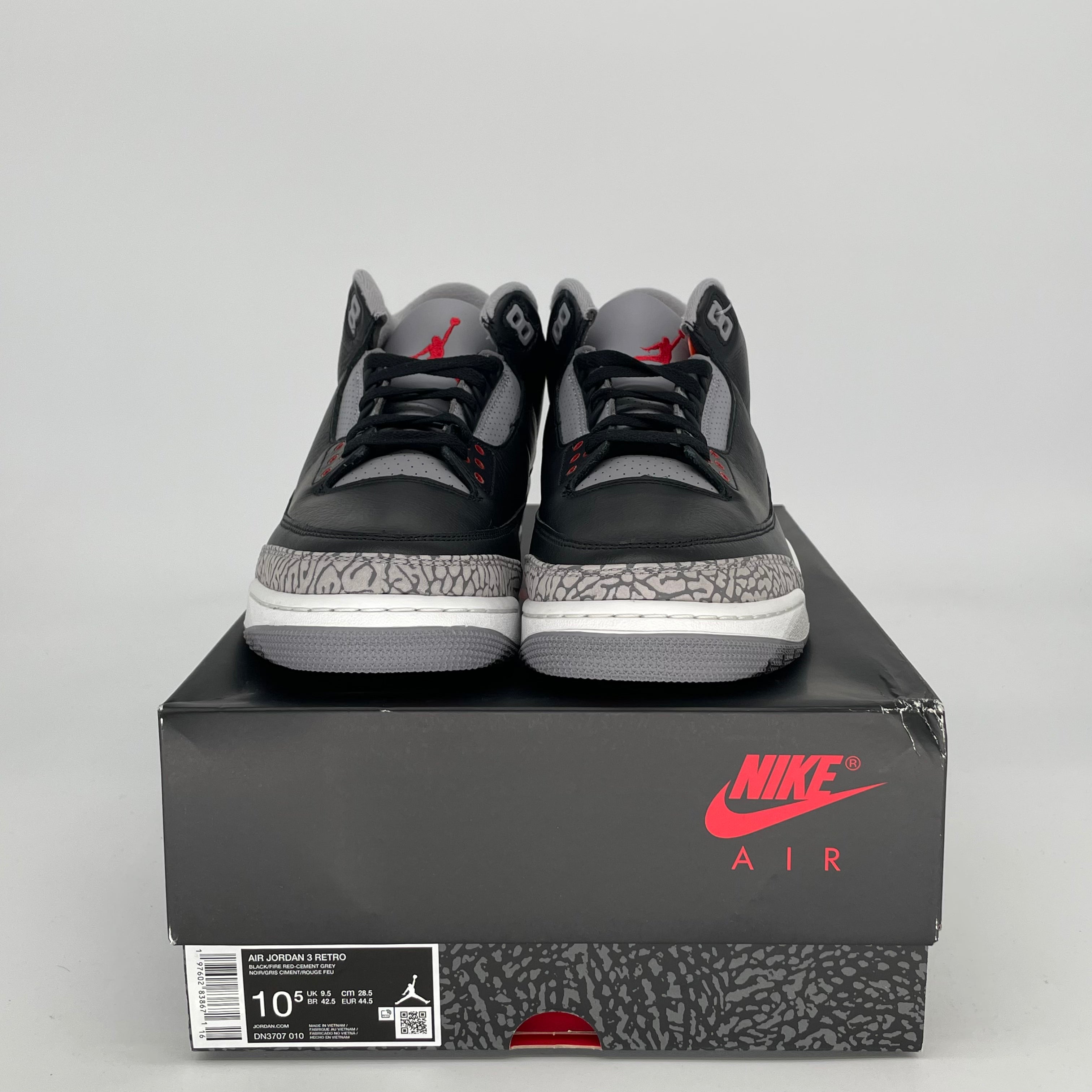 Original Air Jordan 3 Retro 'Black Cement' Men's Basketball Shoes Size 10.5/Women's 12 - DN3707-010 | Iconic Sneakers for Streetwear & Basketball Performance
