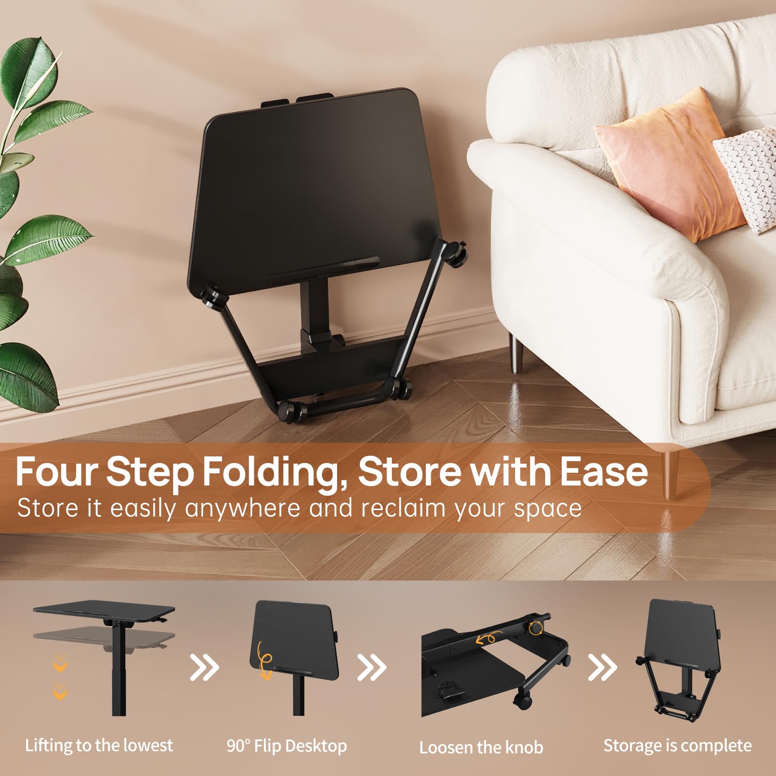 Adjustable Height Foldable Standing Desk with Wheels - Portable Sit Stand Workstation for Home Office, 90° Tiltable Laptop Desk, Ergonomic Mobile Desk for Small Spaces (Ideal for Remote Work, Study & Gaming)