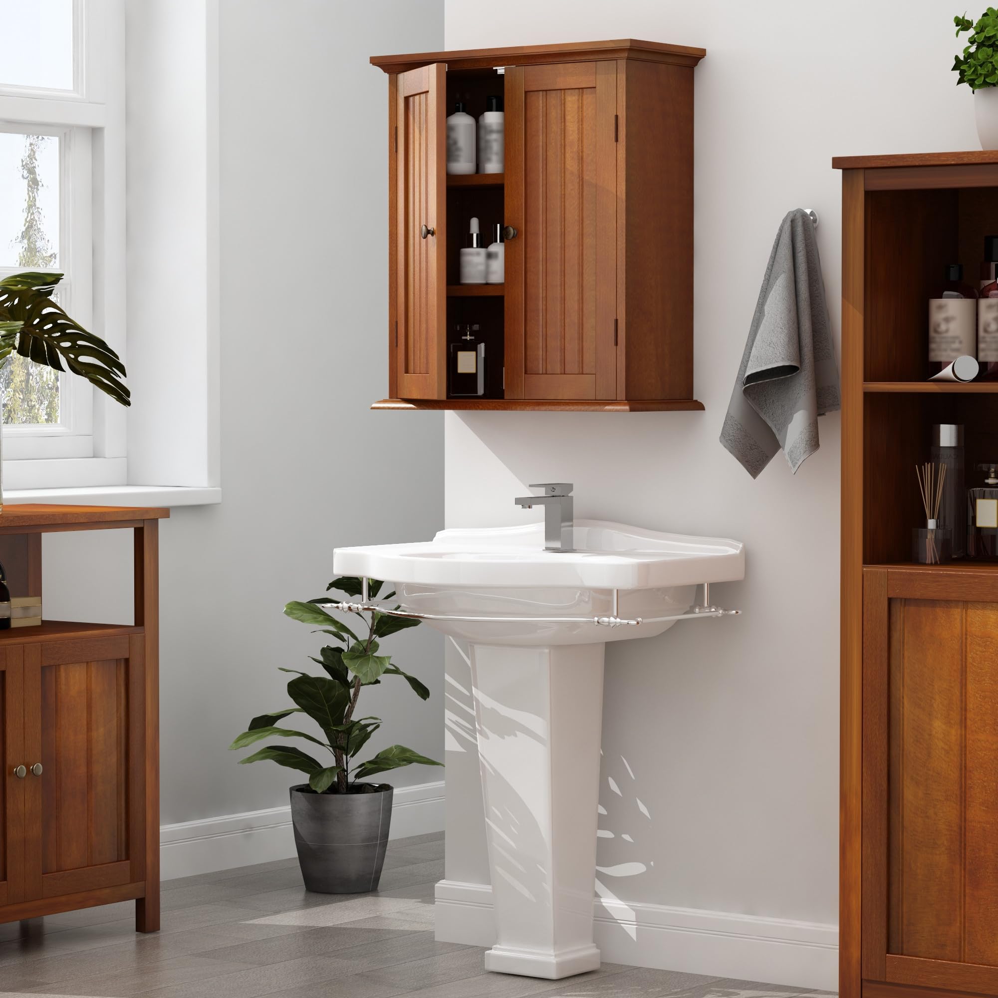 ChooChoo Rustic Bathroom Wall Cabinet - Over The Toilet Space Saving Storage with 2 Doors & Adjustable Shelves - Perfect for Small Bathrooms, Apartments & Vanity Organization