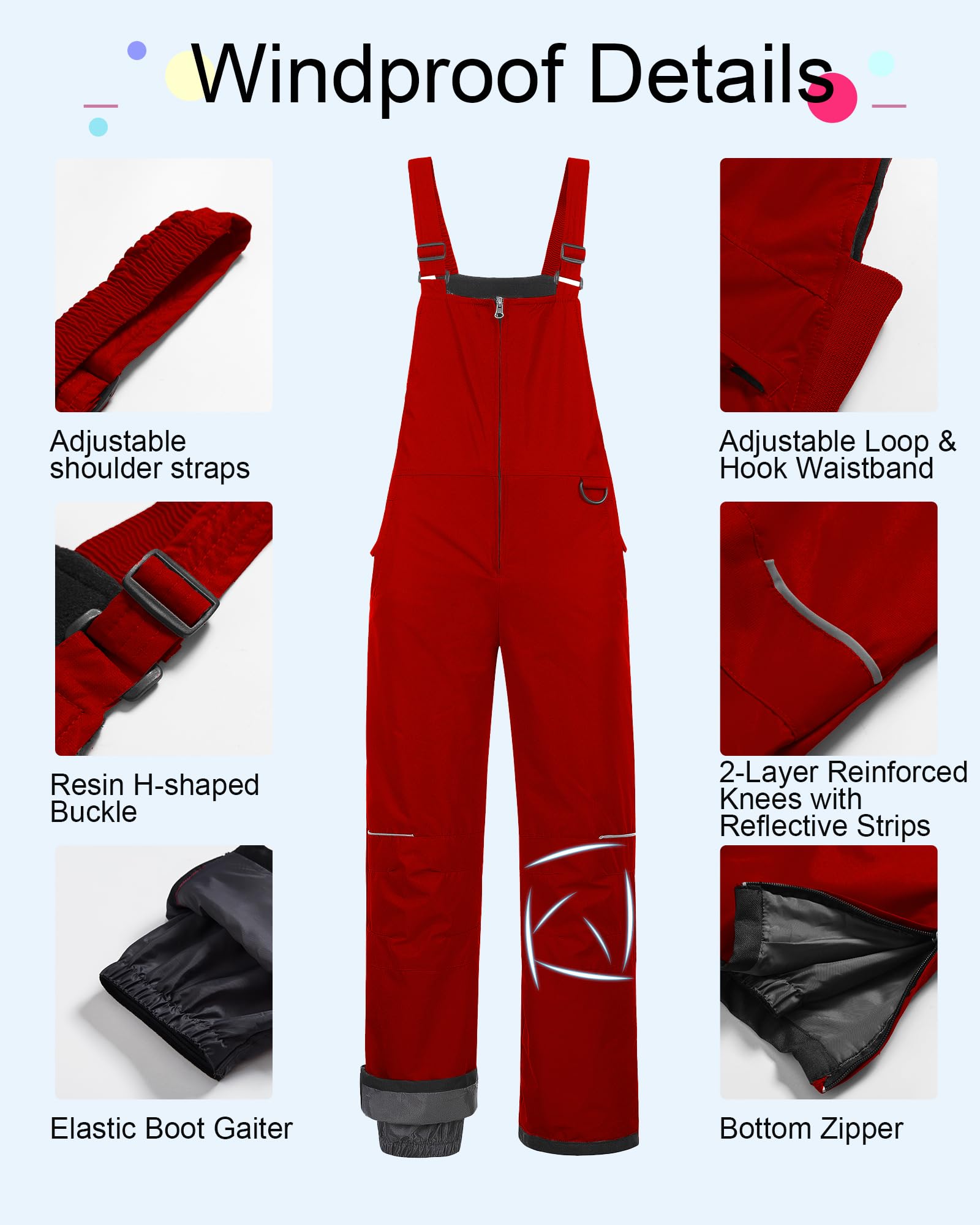 CREATMO Girls' Snow Bibs - Waterproof Insulated Ski Pants for Kids - Winter Snow Overalls for Girls 4-12 Years - Perfect for Skiing, Snowboarding & Outdoor Winter Play