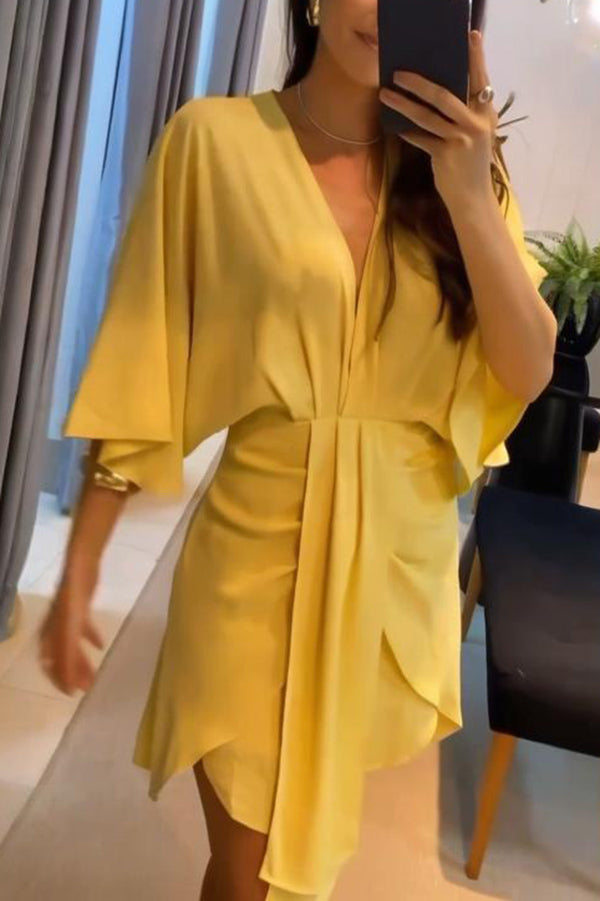 Stylish Solid Color V-Neck Half Sleeve Casual Mini Dress for Women | Summer Fashion, Beach Wear & Party Outfit