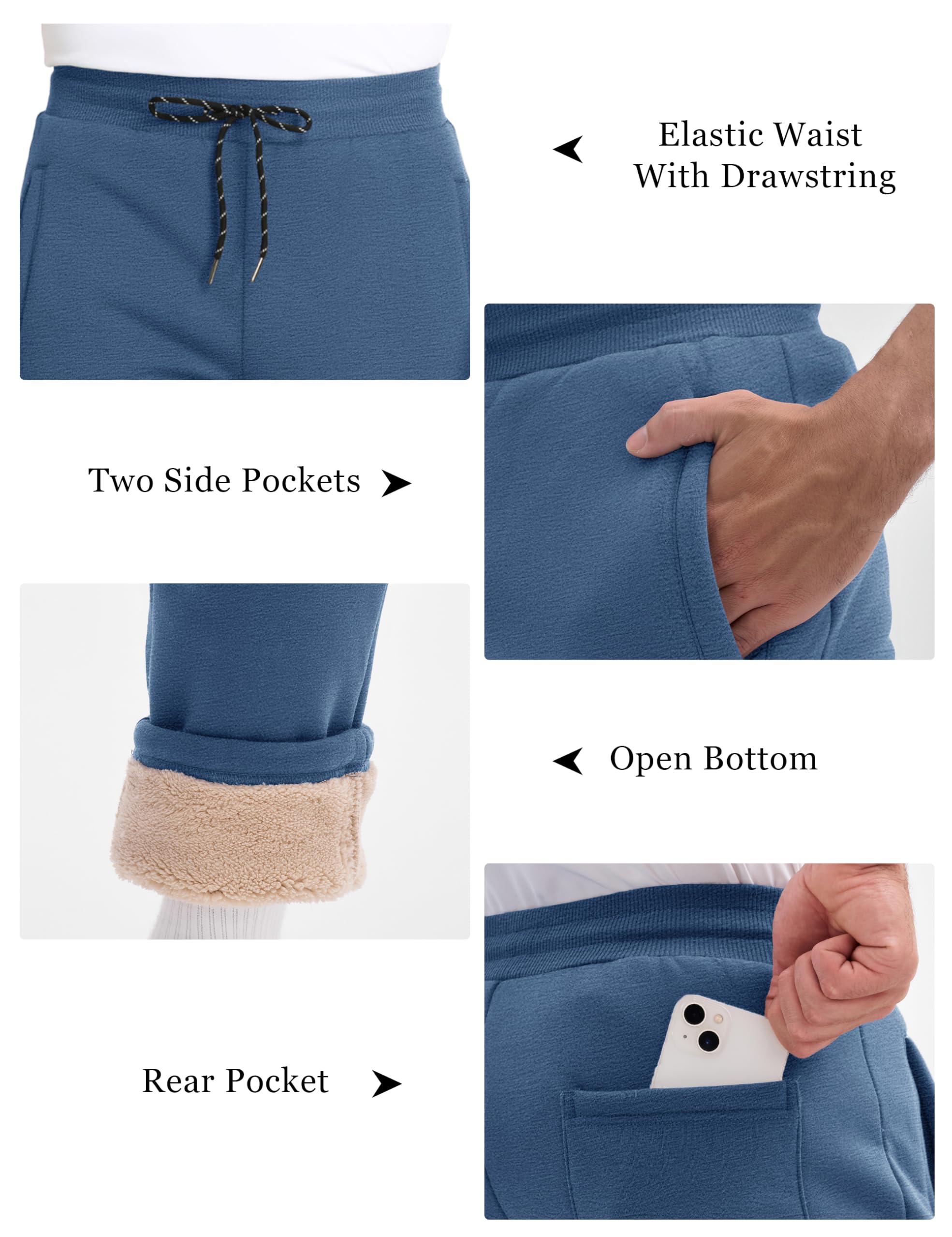 MAGCOMSEN Men's Winter Fleece Pants - Sherpa Lined Thermal Sweatpants for Cold Weather, Thick Warm Athletic Joggers for Running, Gym & Outdoor Activities