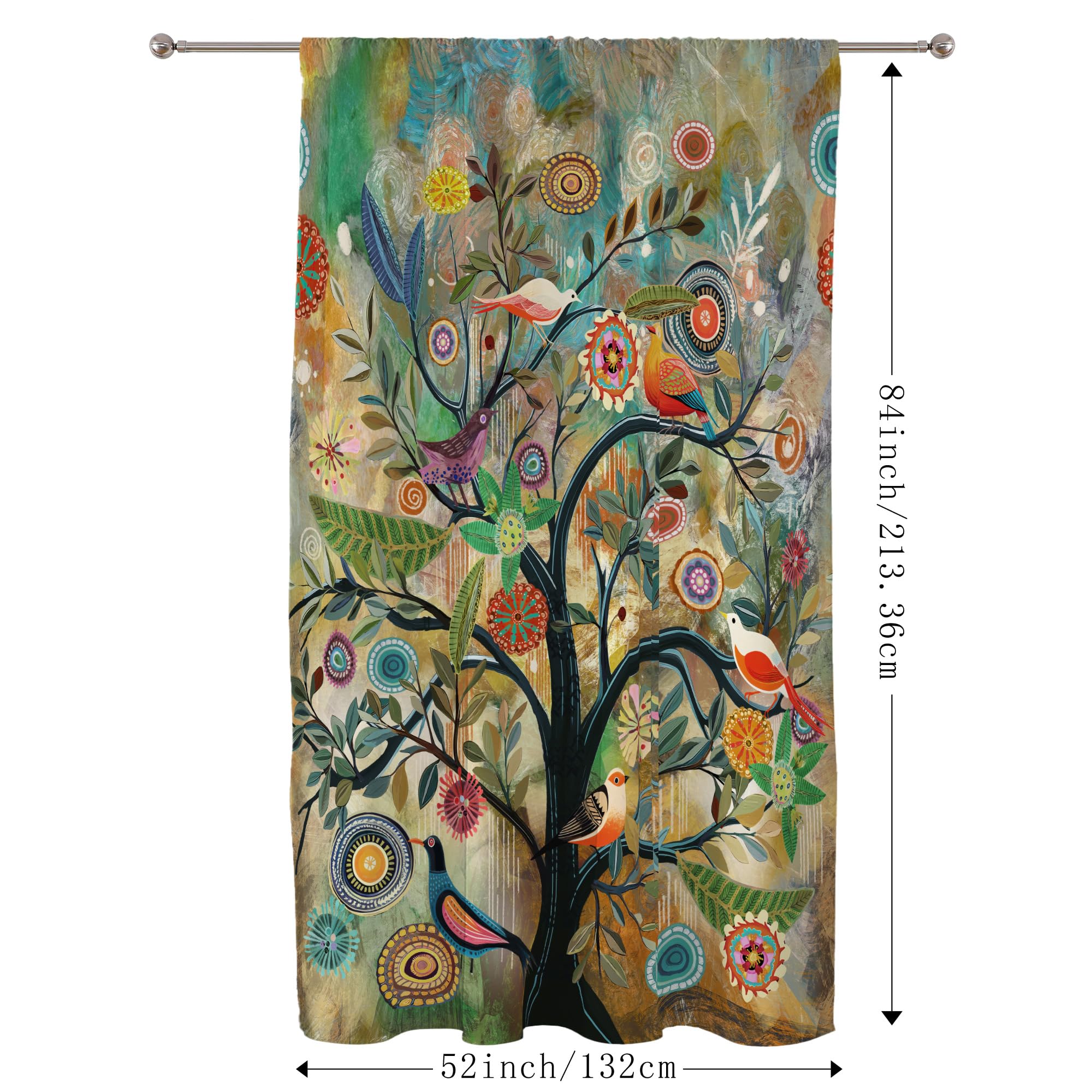 Thermal Insulated Blackout Curtains with Rod Pocket - Floral Style Room Darkening Drapes for Living Room, Bedroom, Kitchen (Dark Green Tree, 52x84 Inches) - Perfect for Privacy, Light Control & Energy Efficiency