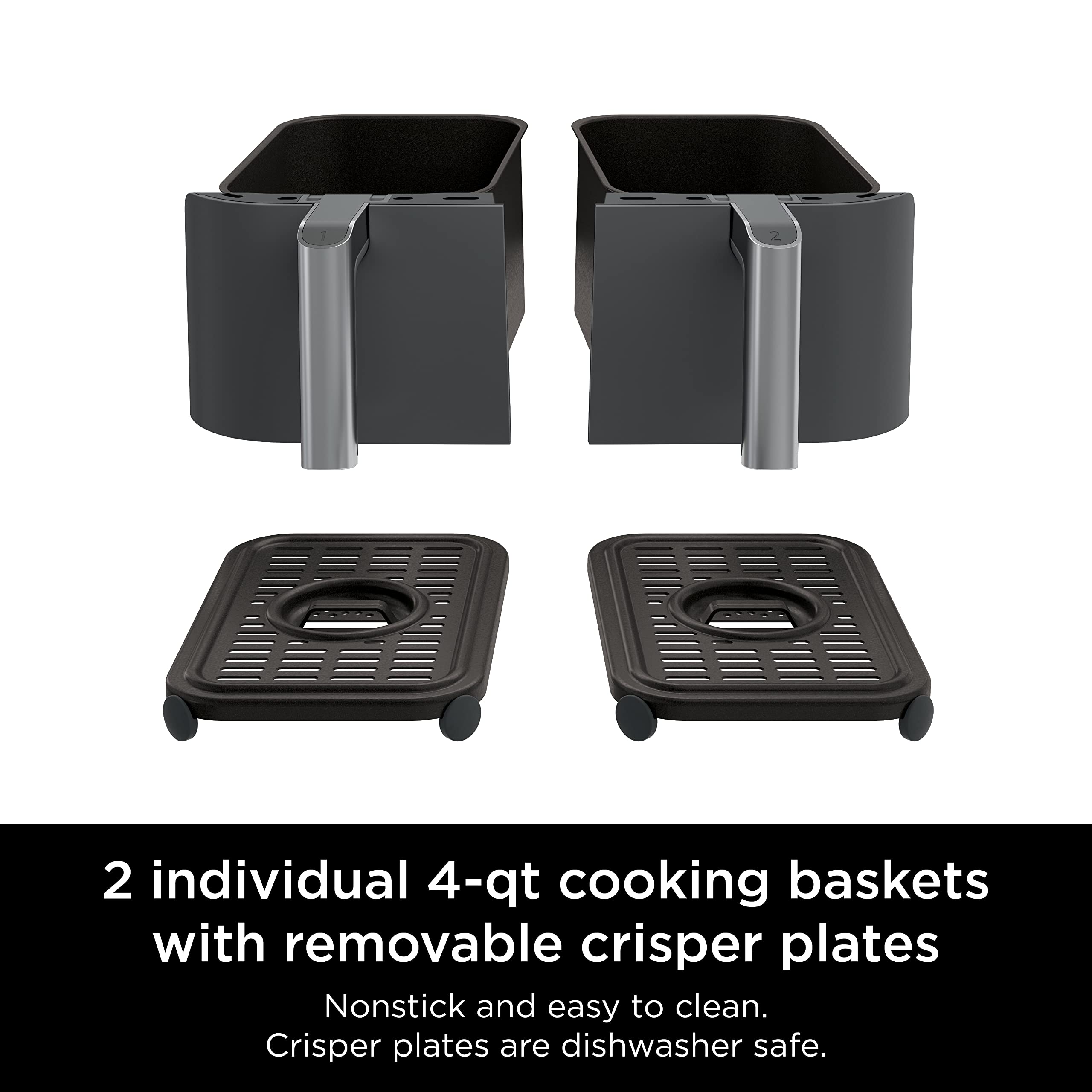 Ninja DZ201 Foodi 8 Quart 6-in-1 DualZone Air Fryer with 2 Independent Baskets - Smart Finish, Match Cook, Roast, Broil & Dehydrate - Perfect for Family Dinners, Meal Prep & Healthy Cooking - Grey