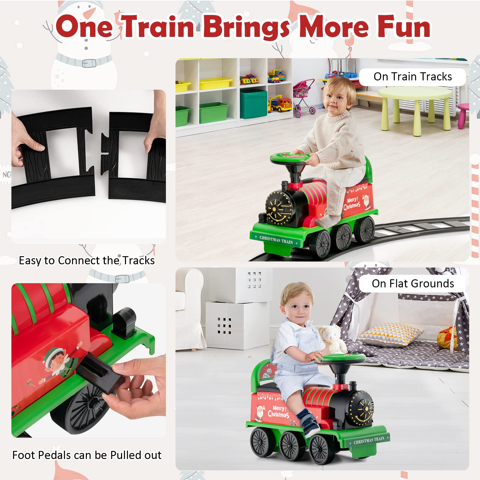 HONEY JOY 6V Battery Powered Electric Ride On Train Toy for Kids with 16 PCS Tracks, Flashing Lights & Music, Storage Seat - Playable Without Tracks - Perfect Gift for Boys & Girls (Green) - Indoor & Outdoor Play, Birthday & Christmas Present