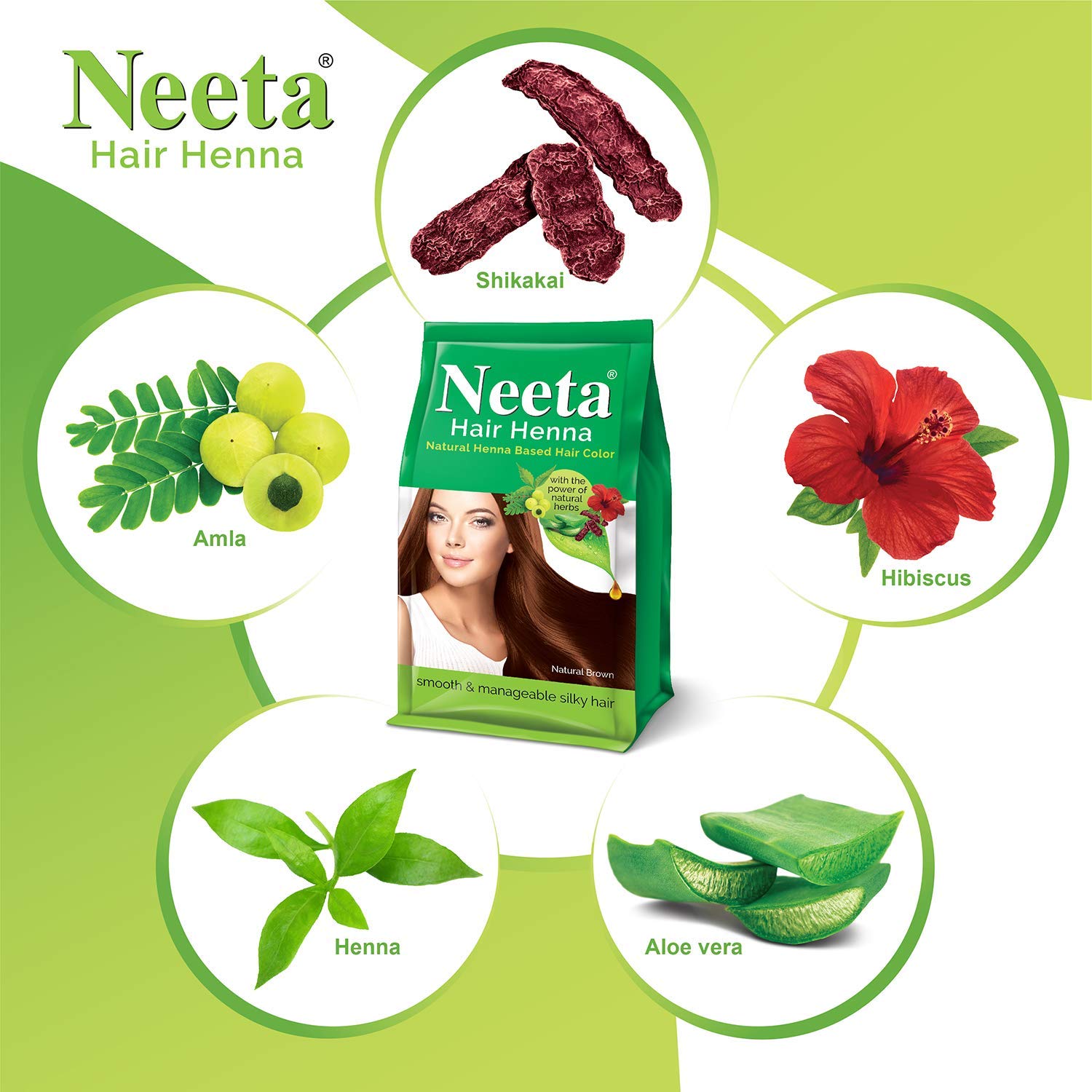 Natural Brown Henna Hair Color with 5 Herbs - Ammonia Free Hair Dye for Women & Men (125g, 4 Pack) | Safe Chemical-Free Hair Coloring for Gray Coverage & Natural Highlights at Home