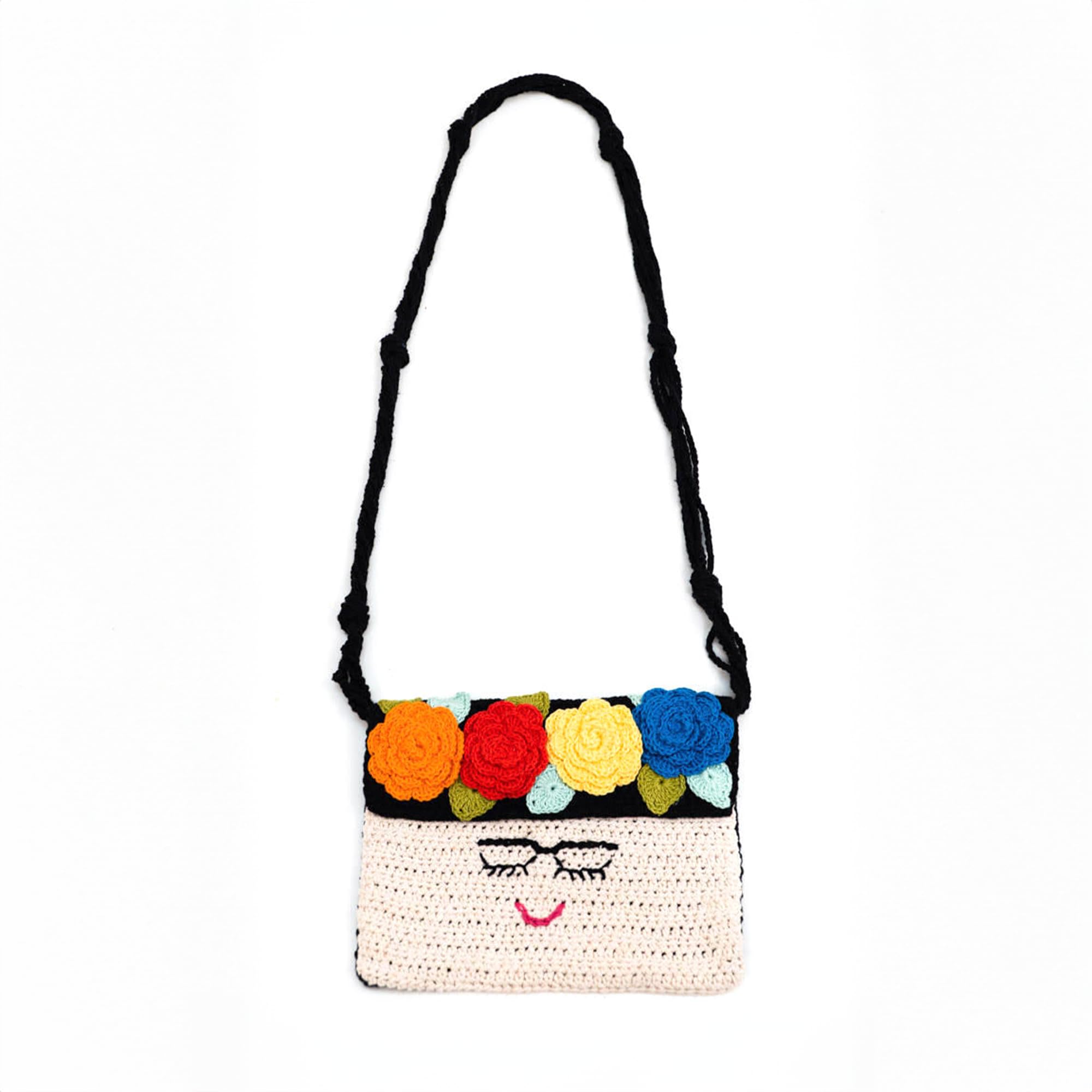 Frida Kahlo Cotton Shoulder Bag - Handmade in Brazil, Bohemian Crochet Purse for Women, Hippie Beach Tote, Multicolor Fashion Accessory - Perfect for Summer Outings, Music Festivals & Boho Chic Style