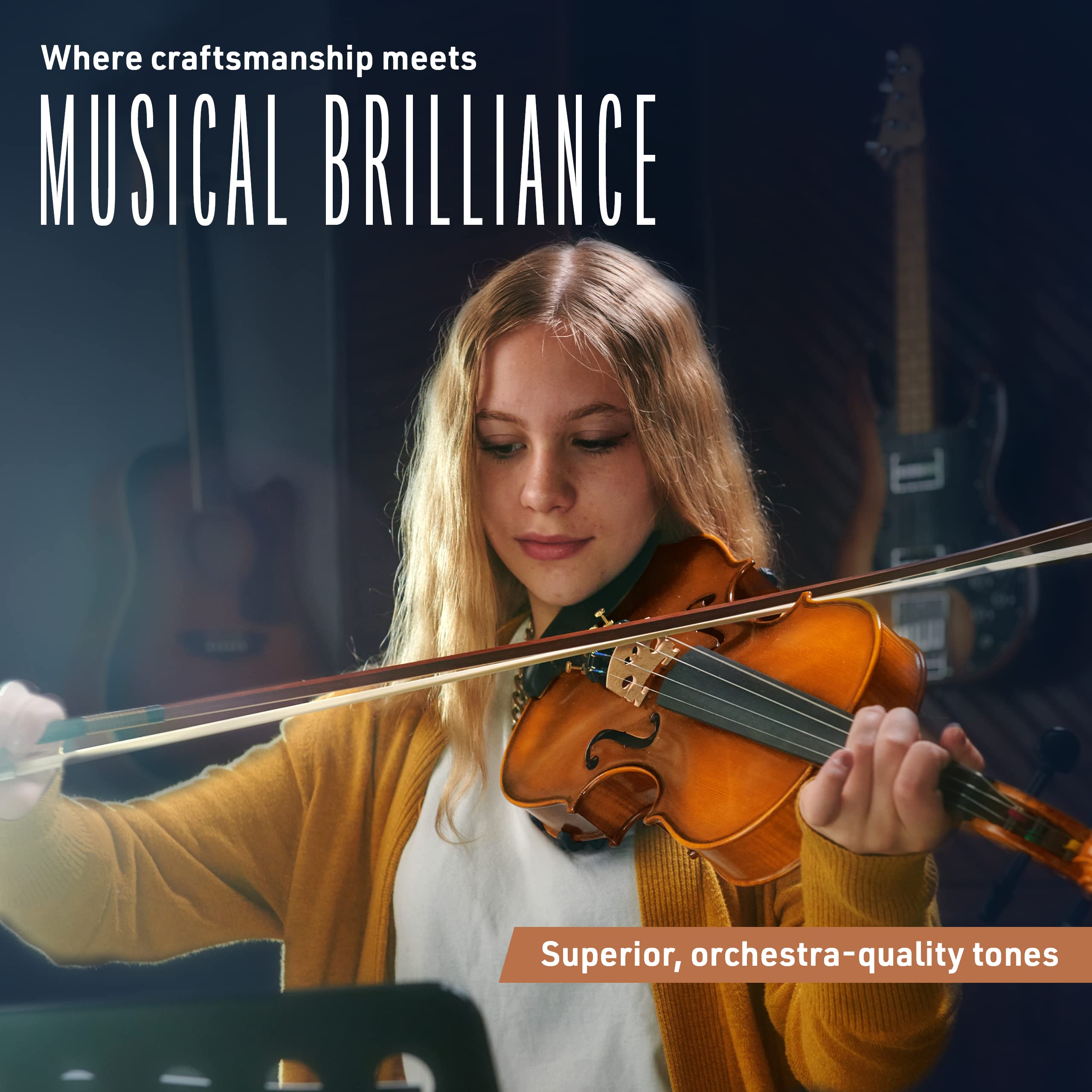 Premium CVN-300 3/4 Size Solid Ebony Wood Violin with D'Addario Prelude Strings - Perfect for Students, Beginners & Intermediate Players - Ideal for Practice, Performances & Music Classes