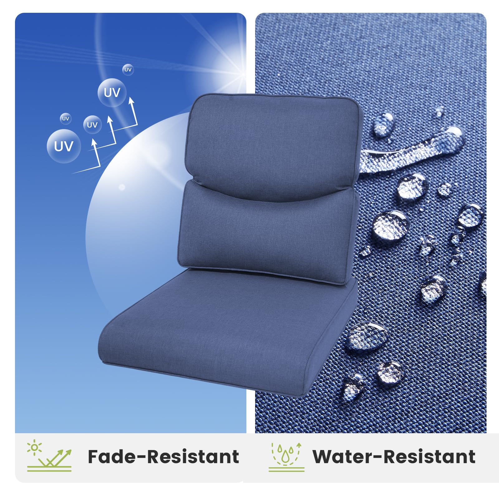 **Water-Resistant Outdoor Chair Cushions Set of 5 - 22x24 High Back Patio Cushions with Zipper Cover for Glider Rocking Chairs, Loveseat, 3-Seat Couch & L-Shape Sectional Sofa - Navy Blue/Smile - Perfect for Backyard, Deck & Poolside Relaxation**