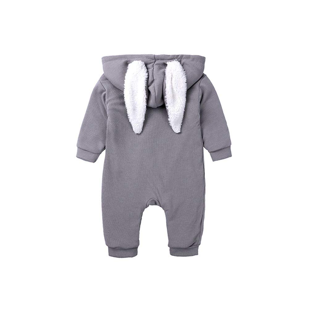 DCUTERQ Baby Boys & Girls Winter Warm Outfits - Cute Rabbit Ear Hooded Romper Jumpsuit with Long Sleeves & Zipper | Cozy Outerwear for Infants & Toddlers | Perfect for Snow Days, Holiday Photos & Winter Playdates