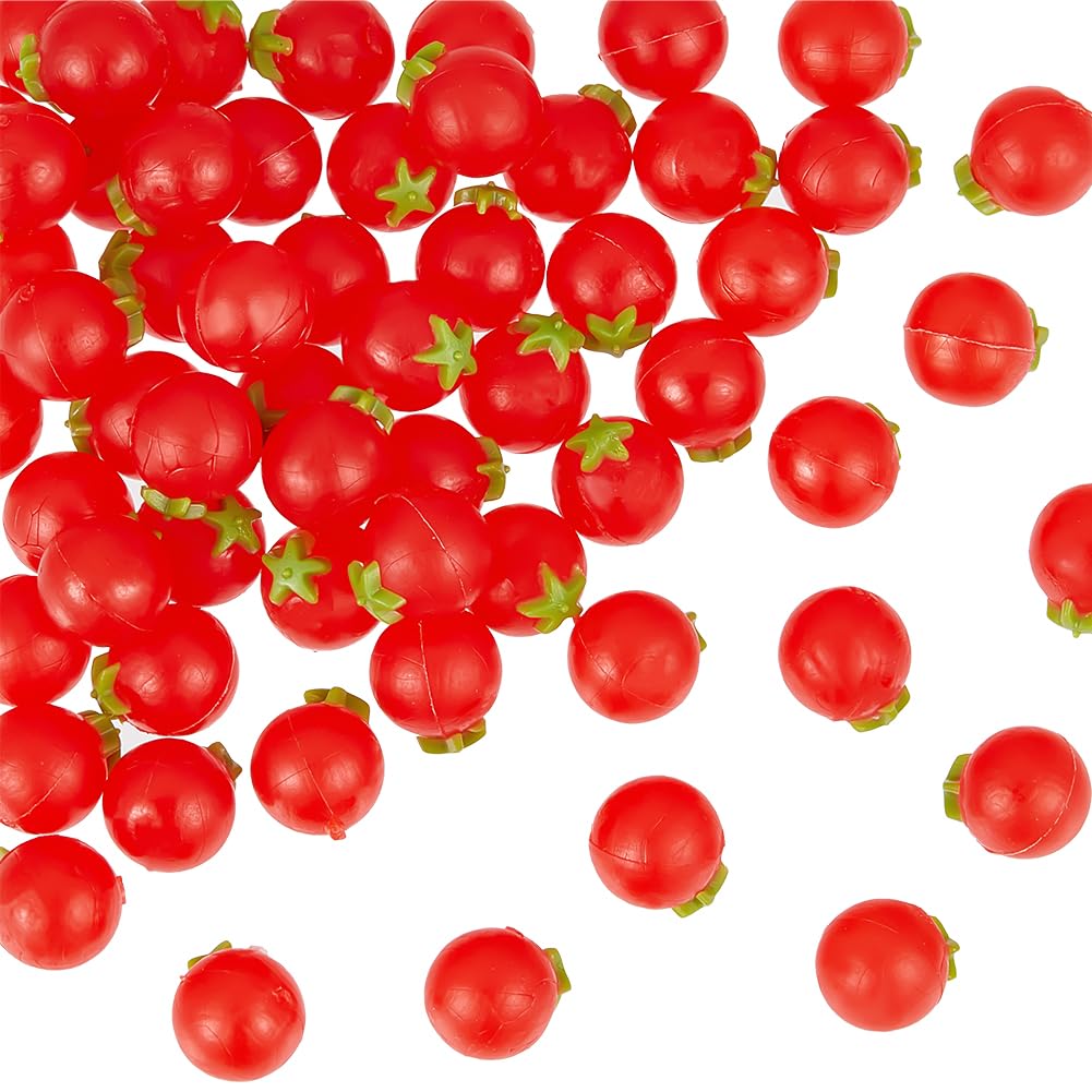 OLYCRAFT 60Pcs Mini Artificial Tomatoes - 7x8mm Realistic Plastic Fake Tomatoes for Kitchen Decor, Photography Props, DIY Crafts & Home Staging - Perfect for Food Display, Table Centerpieces, and Fake Fruit Arrangements