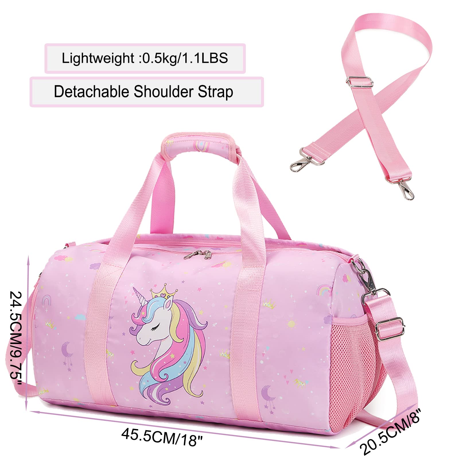 Girls Sports Duffel Bag with Shoe Compartment - Dance Gym Travel Weekender for Teens