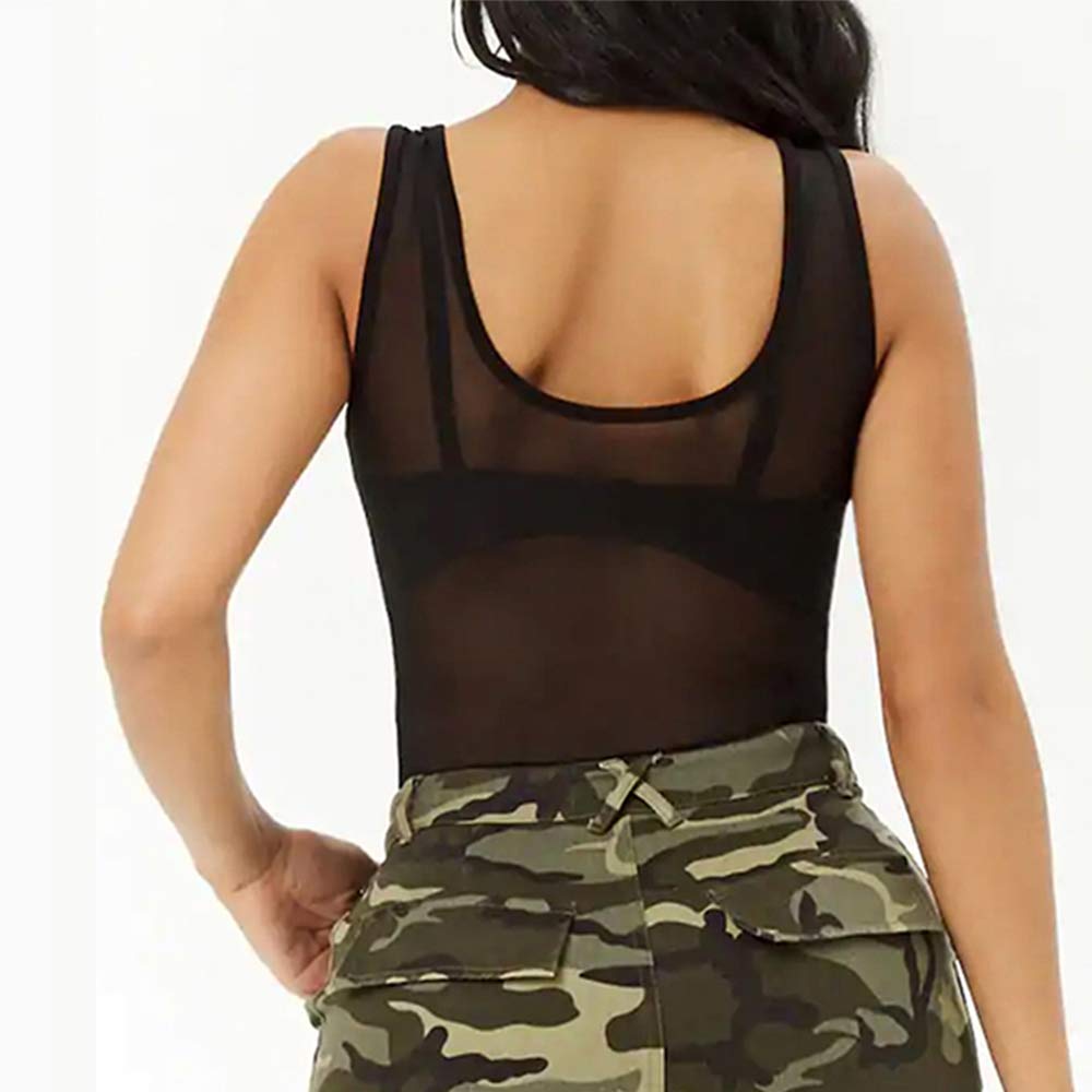 Allchic Women's Sheer Mesh Tank Tops - See Through Scoop Neck Blouses & Sleeveless Sexy Tops | Perfect for Summer Outfits, Beachwear & Night Out Fashion