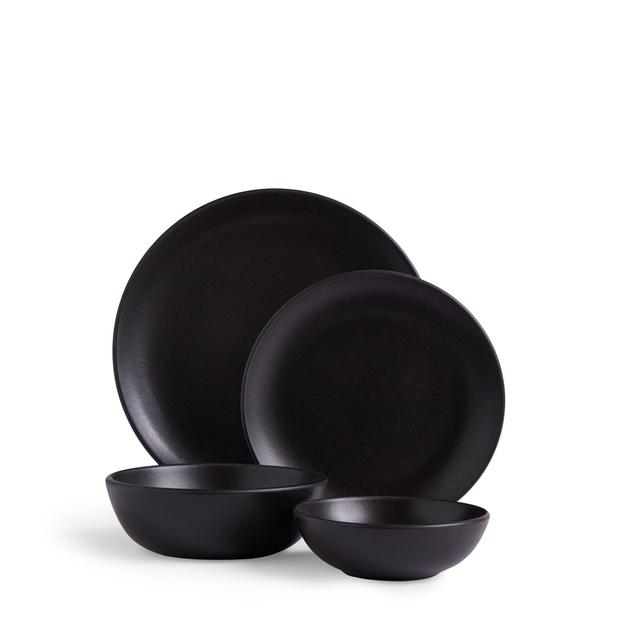 Premium Obsidian 4-Piece Dinnerware Set - Elegant Black Stoneware Plates & Bowls for Modern Dining | Perfect for Dinner Parties, Restaurants & Home Decor