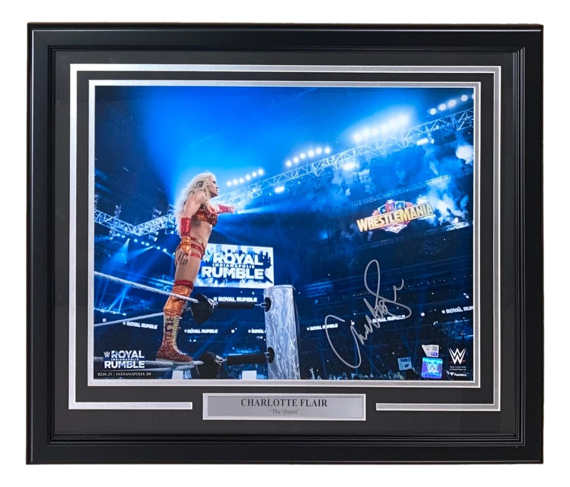 Charlotte Flair Autographed WWE Royal Rumble 2025 Framed 16x20 Photo - Limited Edition Collectible for Wrestling Fans, Man Cave Decor & Sports Memorabilia Display