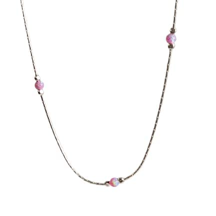 3mm Sterling Silver Created Opal Beads Choker Necklace for Women & Girls | Elegant Layering Piece for Everyday Wear & Special Occasions