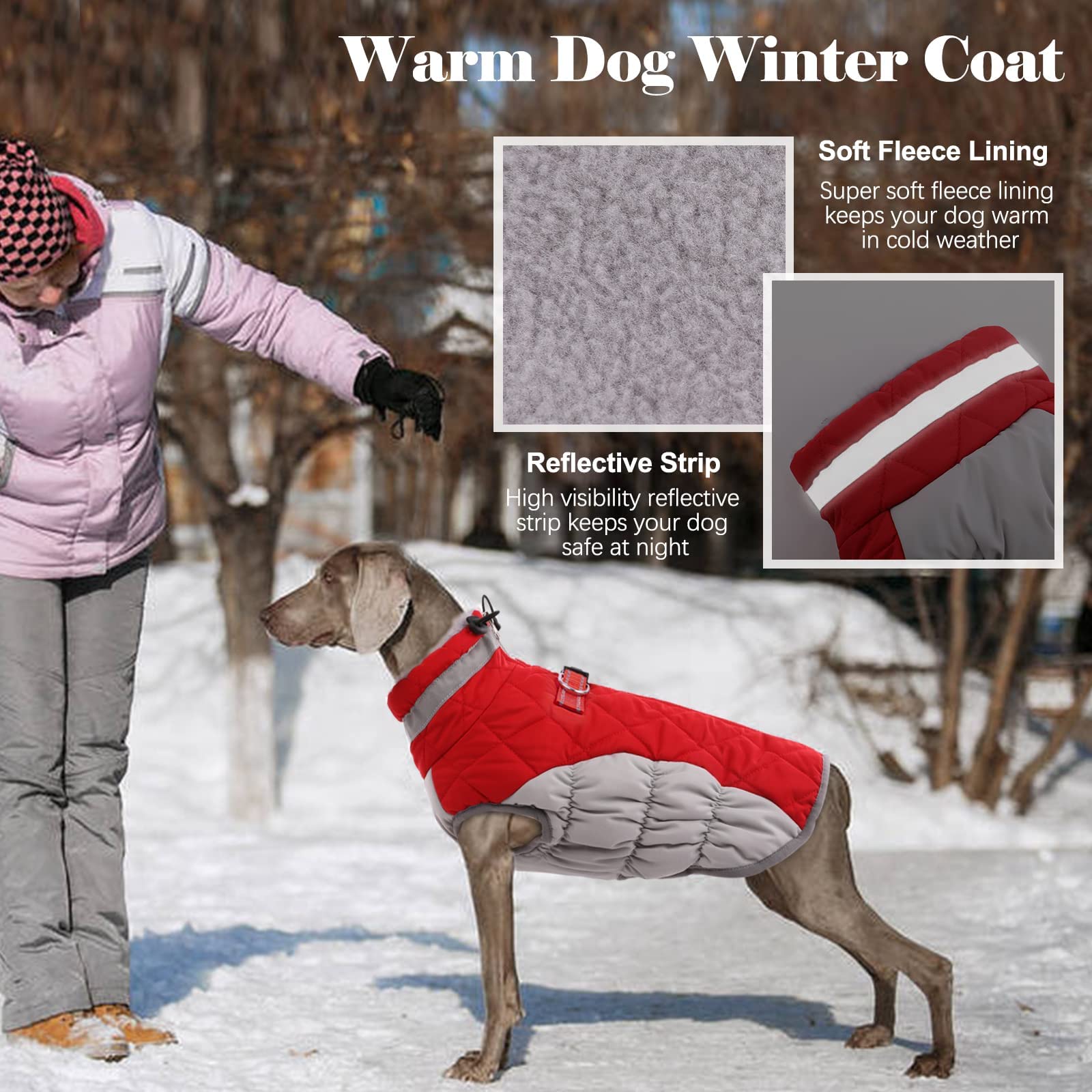 Lelepet Warm Winter Dog Coat - Windproof, Waterproof Fleece Jacket with Harness & Reflective Strips for Small, Medium, Large Dogs | Cold Weather Protection for Outdoor Walks & Adventures