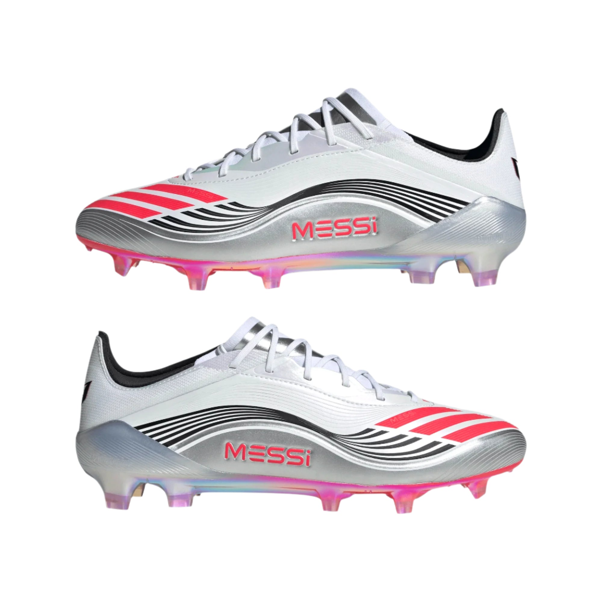 Adidas F50 Messi Elite FG Soccer Cleats for Men - White/Lucid Red/Silver Metallic - Lightweight Football Shoes for Artificial Grass - Perfect for Training & Matches