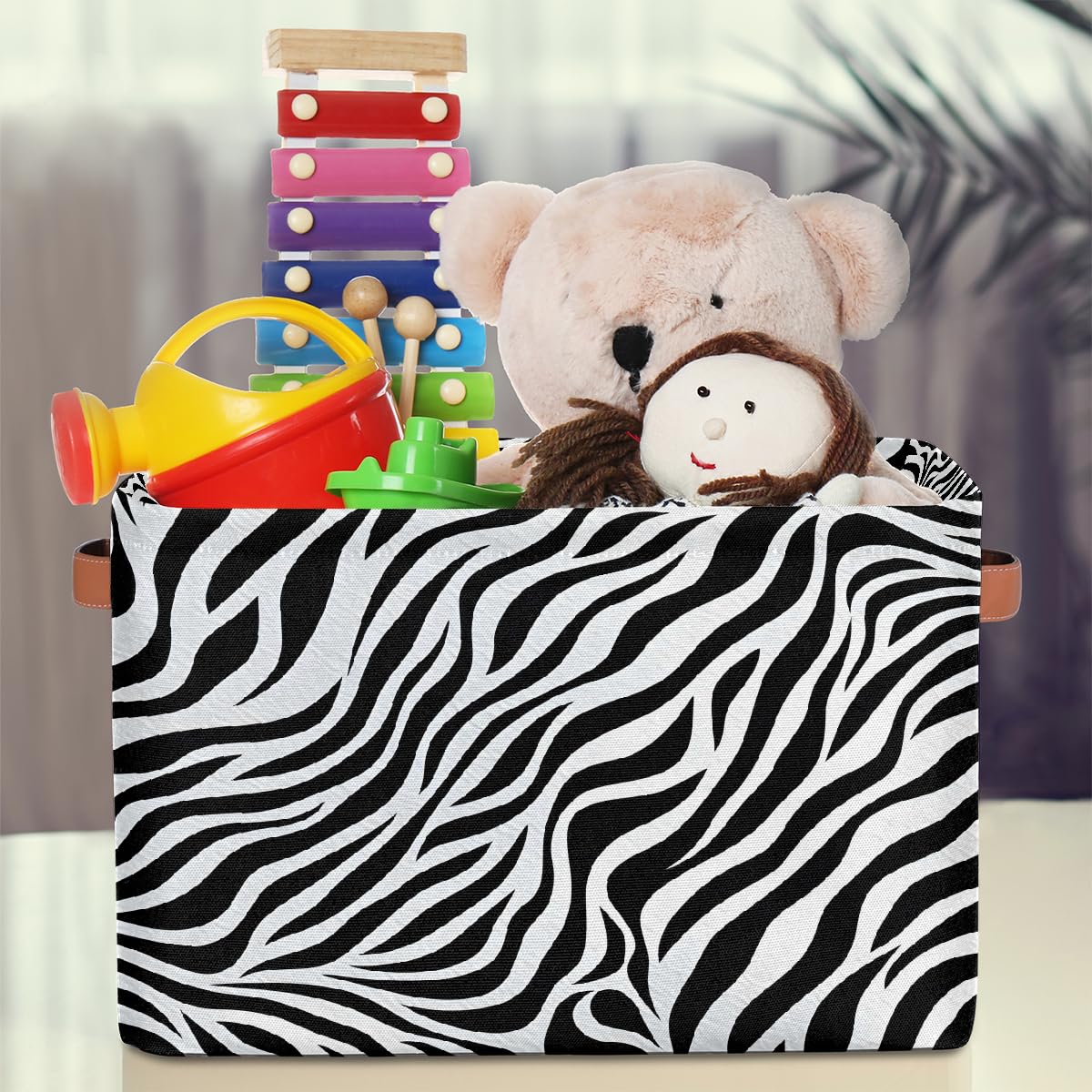Zebra Print Foldable Storage Baskets with Handles - 2 Pack Decorative Storage Bins for Shelves, Home Organization | Perfect for Bedroom Closet, Bathroom & Laundry Room Storage