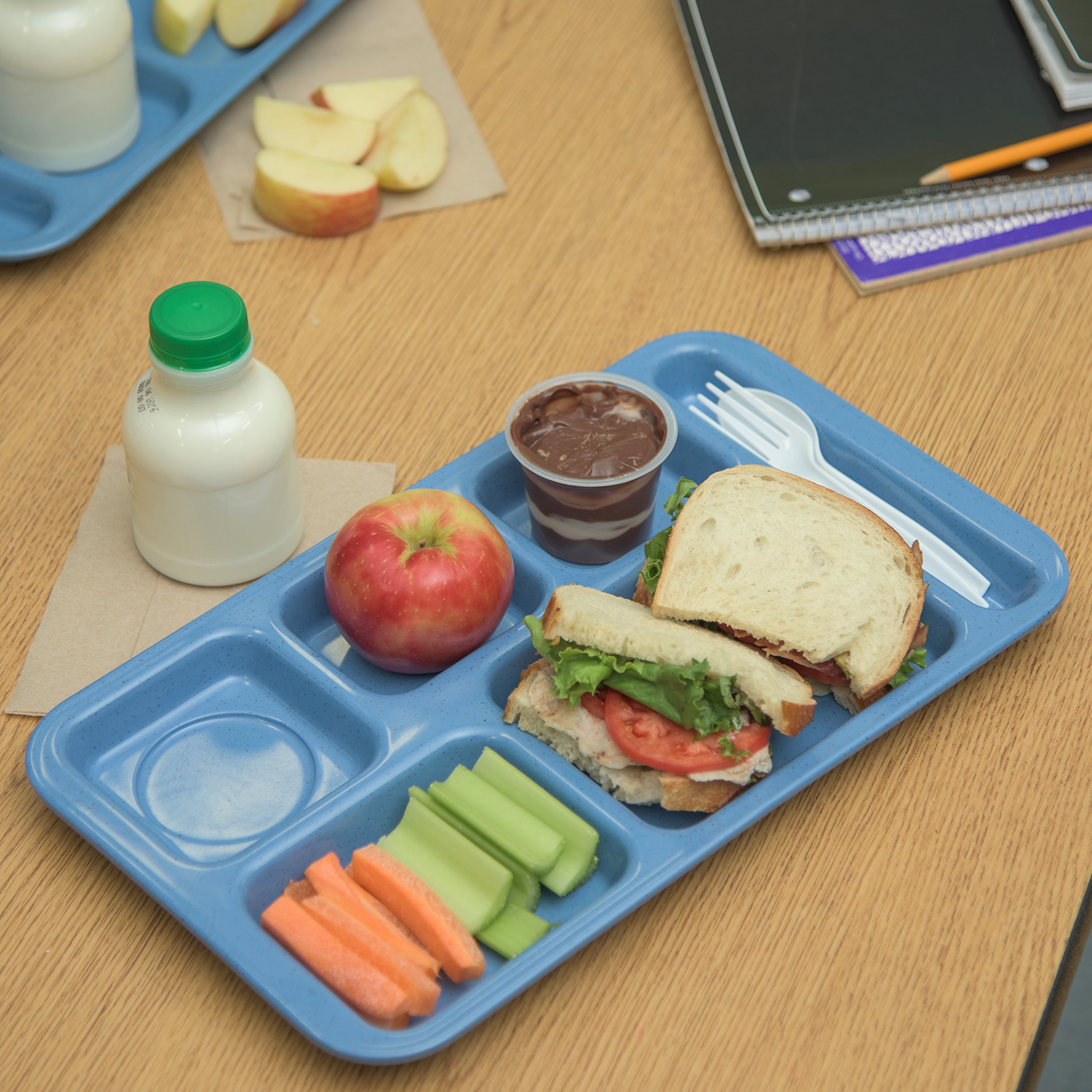 Carlisle FoodService 12-Pack Heavyweight Melamine Plastic Lunch Trays - 6-Compartment Right-Handed Meal Tray for Schools, Cafeterias & Dining Halls (15