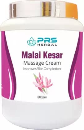 PRS HERBAL Malai Kesar Massage Cream - 800g | Ayurvedic Skin Brightening & Moisturizing Body Cream | For Spa, Relaxation & Glowing Skin Care Routine