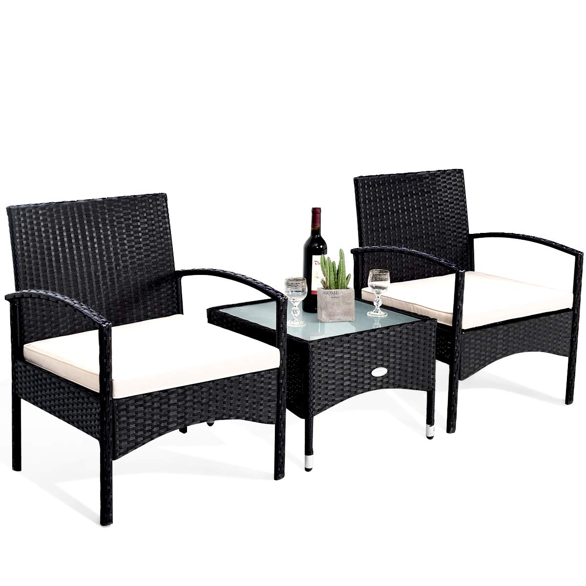Tangkula 3-Piece Patio Furniture Set - Wicker Rattan Chairs with Coffee Table, Outdoor Conversation Set for Garden, Lawn, Backyard & Poolside - High Weight Capacity (Black) | Perfect for Relaxing, Entertaining & Outdoor Dining
