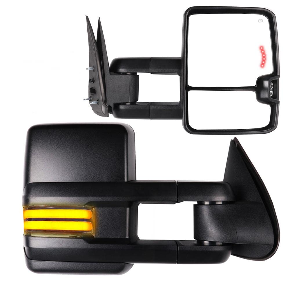 SCITOO Black Power-Adjusted Heated Towing Mirrors with LED Turn Signal & Running Light - Compatible with 1999-2002 Chevy Silverado & GMC Sierra Pickup Trucks (Pair LH RH) - Perfect for Towing, Off-Roading & Enhanced Night Visibility