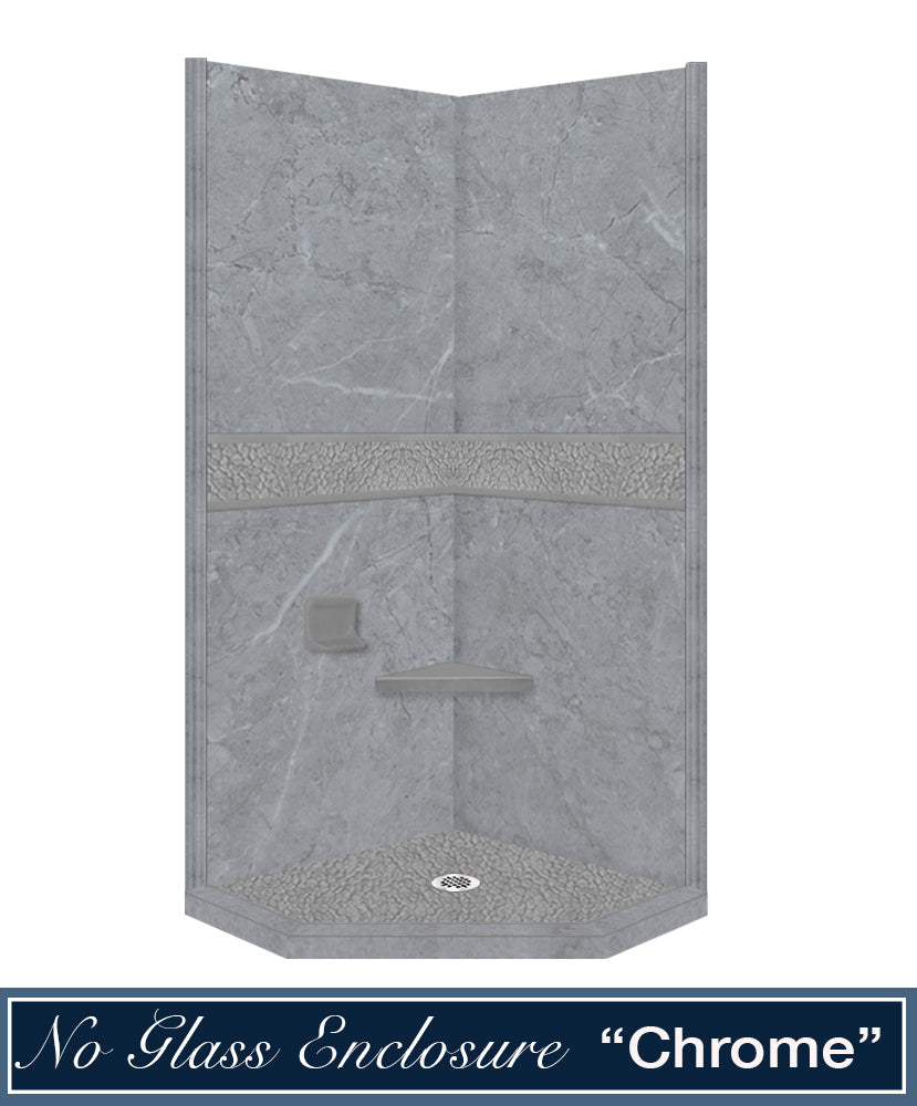 Grio Marble Pebble Neo Shower Enclosure Kit - Waterproof Bathroom Glass Door with Stainless Steel Frame for Modern Home & Spa Use