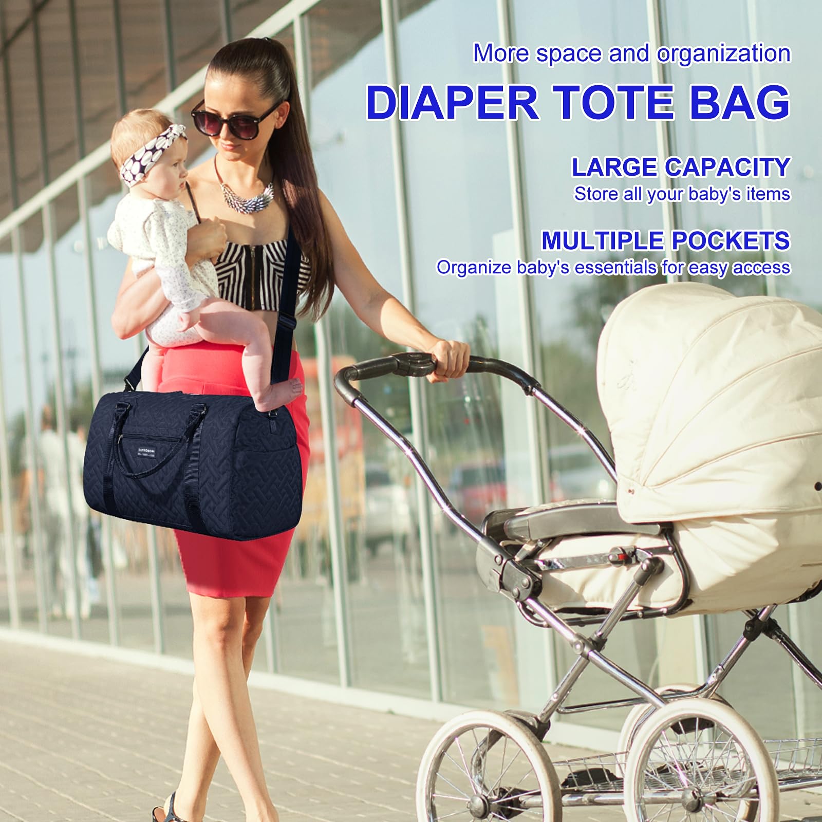 Stylish Diaper Bag Tote for Moms - Large Baby Bag for Boys & Girls, Perfect as Hospital Bag for Delivery or Travel with Twins (Ideal for Daycare, Park Outings & Family Trips)