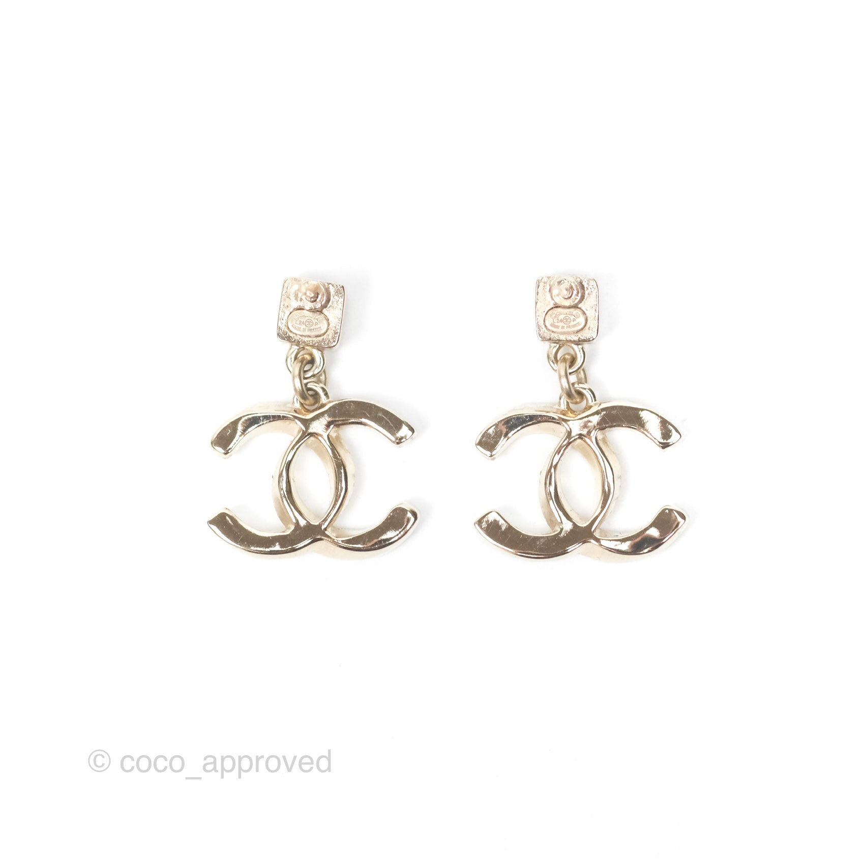 Chanel CC Crystal Drop Earrings - Gold Tone 24P Elegant Dangle Earrings for Women | Perfect for Parties, Weddings & Evening Events