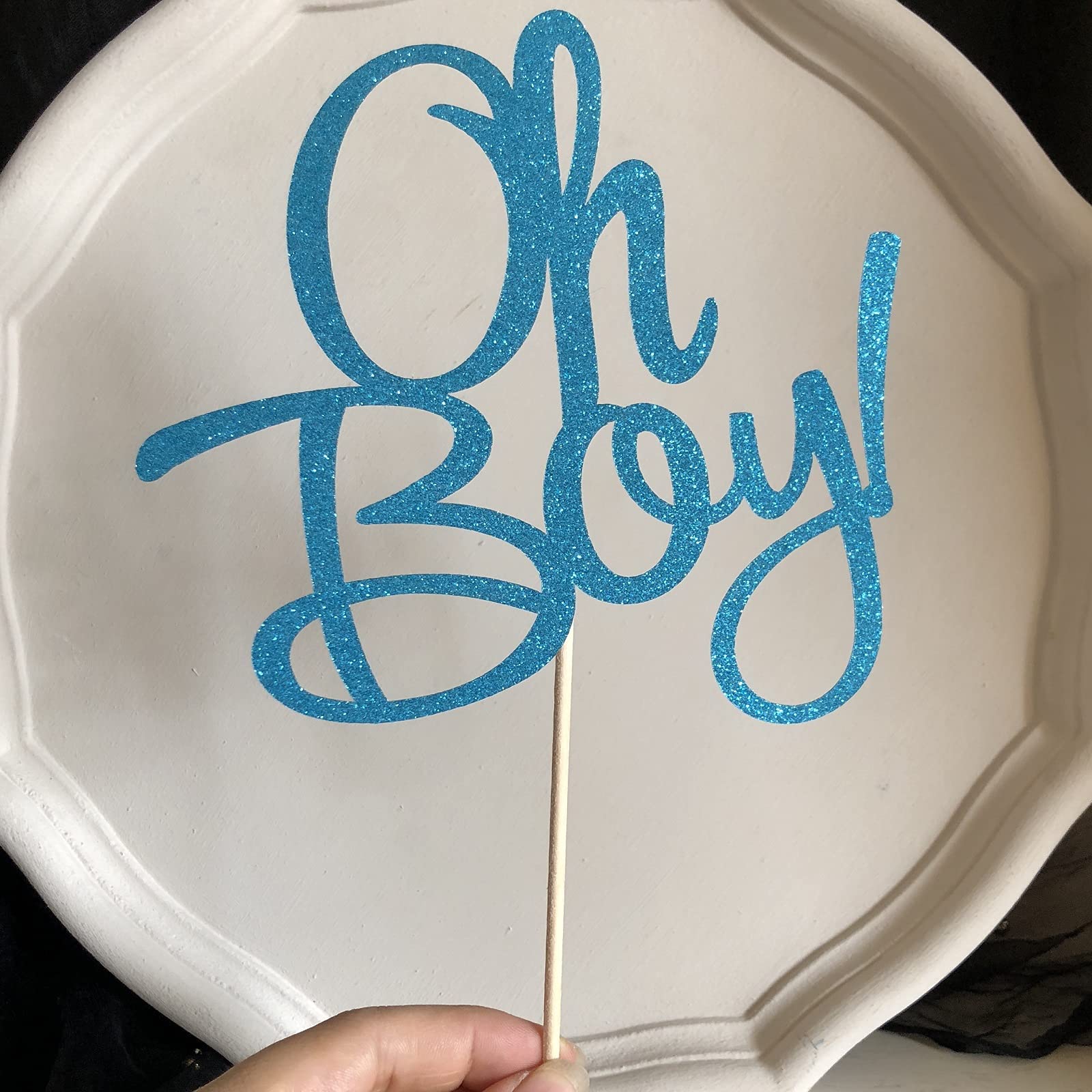 Glitter Blue 'Oh Boy' Cake Topper - Baby Shower Decoration for Boy Gender Reveal, Birthday Party & Nursery Theme | Perfect for It's A Boy Celebrations, Cupcake Decor & Gender Reveal Party Supplies