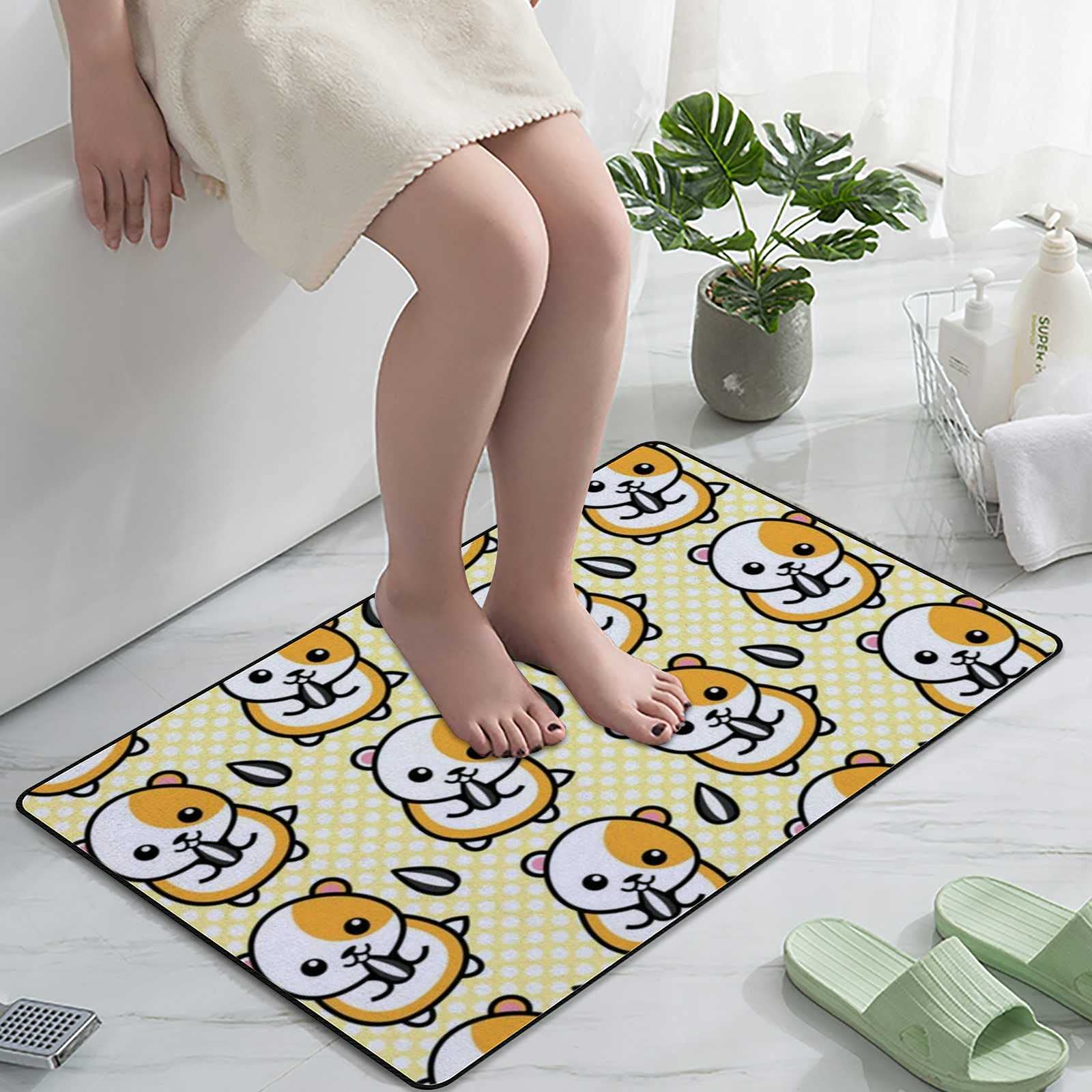 Soft Foam Non-Slip Washable Area Rug - Cute Hamster & Sunflower Seeds Design - 36x24 Inch Kitchen Bath Mat for Indoor/Outdoor Home Decor - Perfect for Living Room, Bedroom, Nursery & Pet Areas