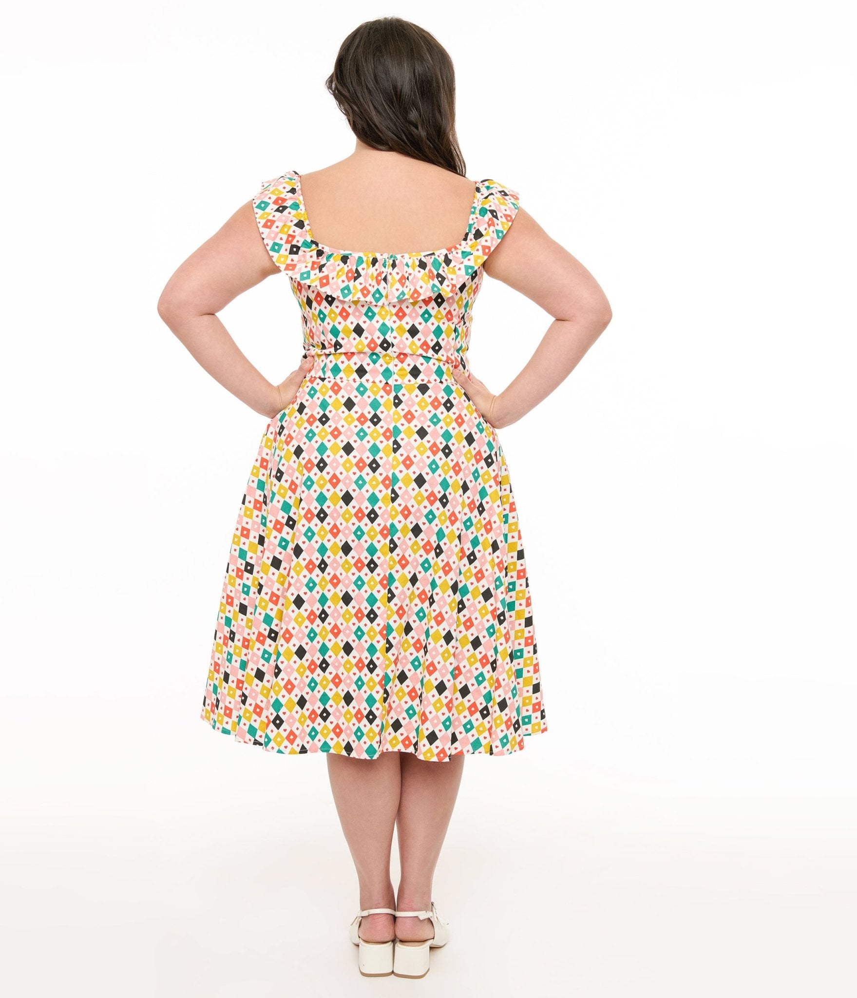 Vintage 1950s Plus Size Swing Dress - Floral Diamond Print Retro Barbara Dress for Women | Perfect for Parties, Weddings & Special Occasions