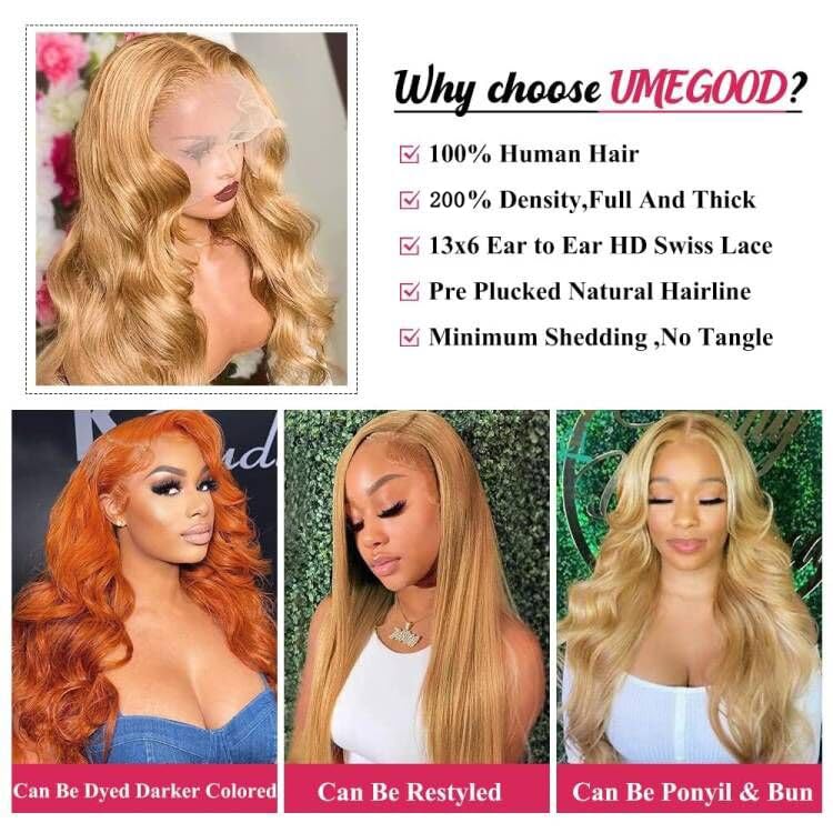 Honey Blonde 13x6 HD Lace Front Wig - 250% Density Human Hair Pre-Plucked Body Wave Glueless Wig with Transparent Lace (Light Brown) for Daily Wear, Cosplay & Special Occasions