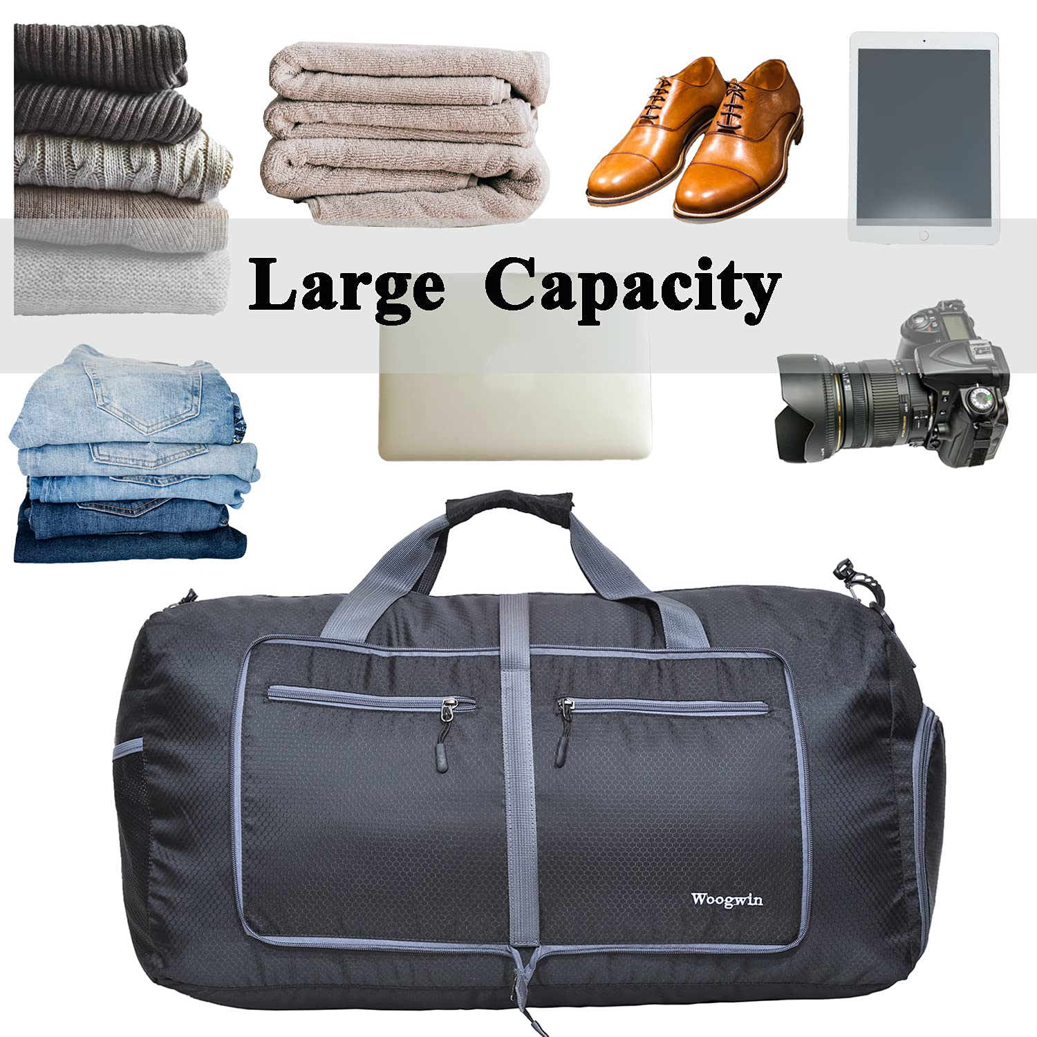 Woogwin Travel Duffel Bag - Large Foldable Waterproof Overnight Bag for Beach, Swim, Pool, Sports & Gym - Perfect for Weekend Getaways & Outdoor Adventures
