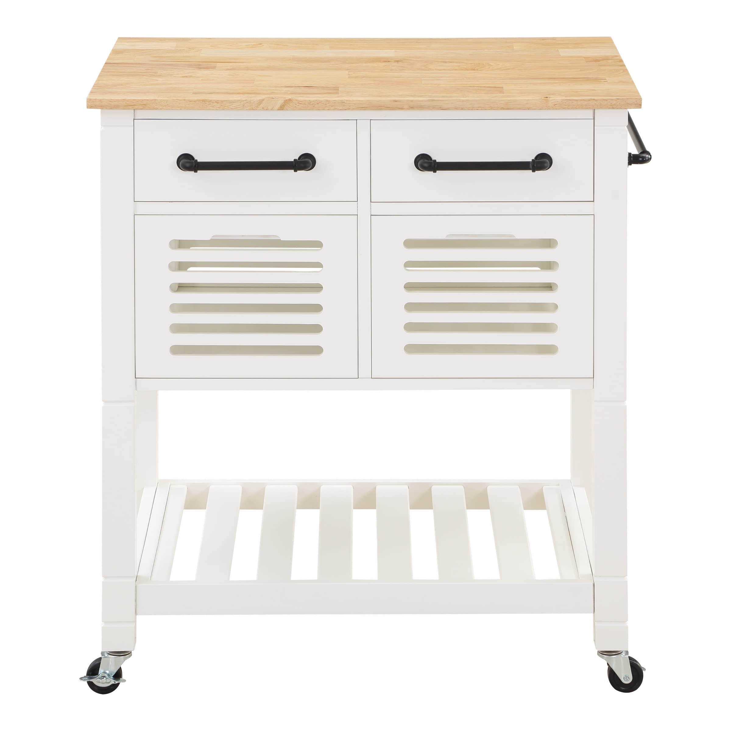 OSP Stafford Kitchen Cart with Granite Top & Grey Base - 2 Deep Drawers, Pull-Out Storage & Slatted Shelf - Perfect for Small Kitchens, Apartments & Outdoor Entertaining