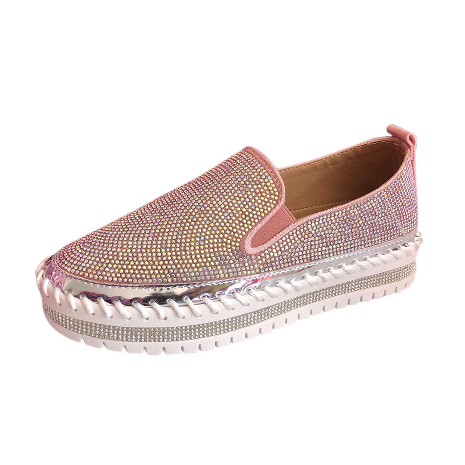 YSJZBS Women's Loafers - Comfortable Flat Casual Shoes with Thick Sole & Crystal Design | Perfect for Office, Walking & Leisure Wear