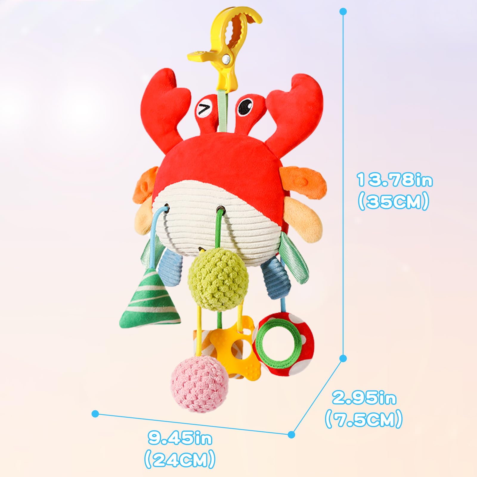 Best Baby Car Seat Toys for 0-6 Months - Soft Crab Stroller Toy with Clamp, Mirror, Rattle & Crinkle Sounds - Perfect Newborn Developmental Toys for 3-6 Months - Ideal Gift for Infants 0+ (Great for Strollers, Car Seats & Playtime)