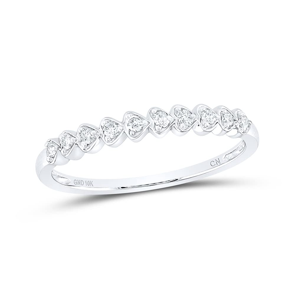 10K White Gold Women's Round Diamond Heart Stackable Band Ring - 1/10 CTTW - Perfect for Valentine's Day, Anniversary Gifts & Everyday Elegance