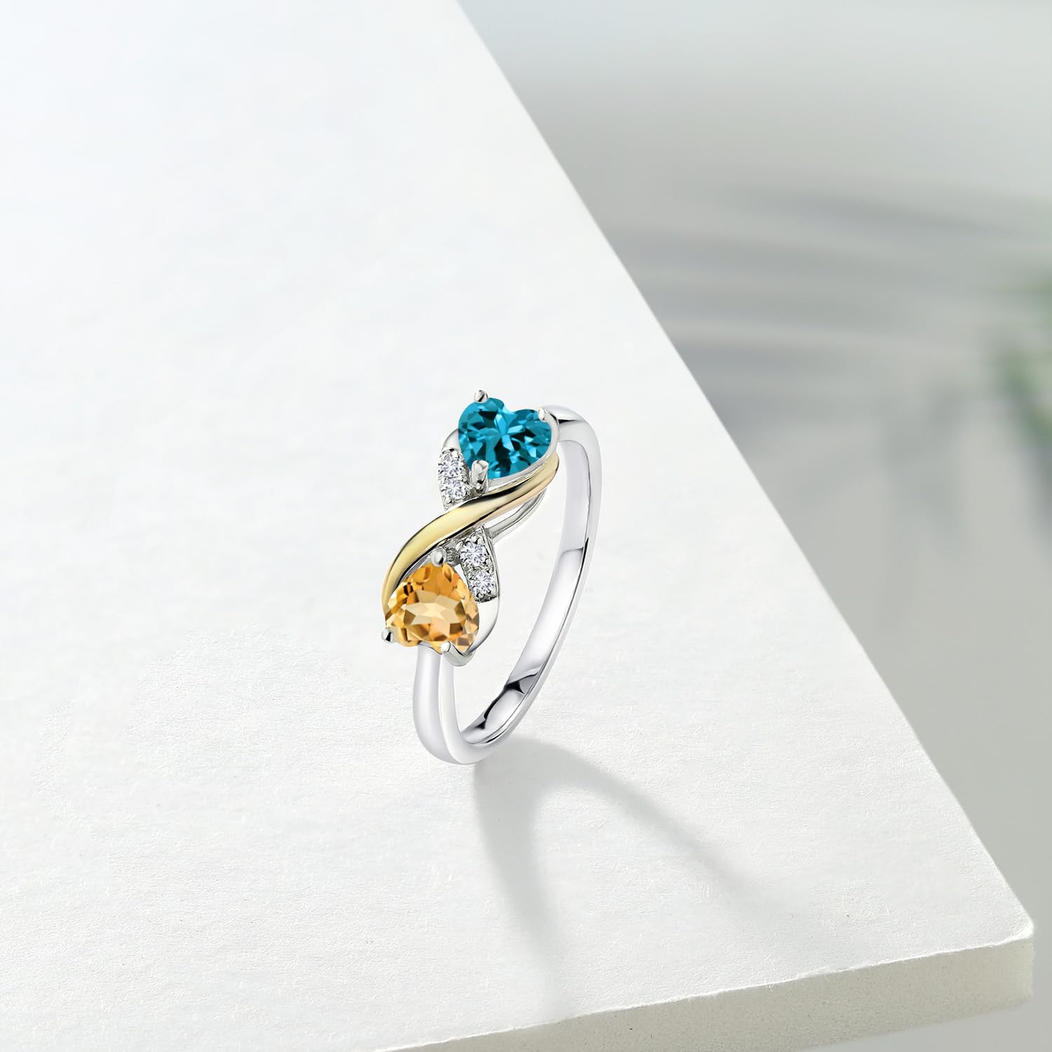 1.05 Ct London Blue Topaz & Yellow Citrine 925 Silver 10K Gold Lab Grown Diamond Ring for Women – Elegant Birthstone Jewelry Gift for Anniversary, Engagement & Special Occasions