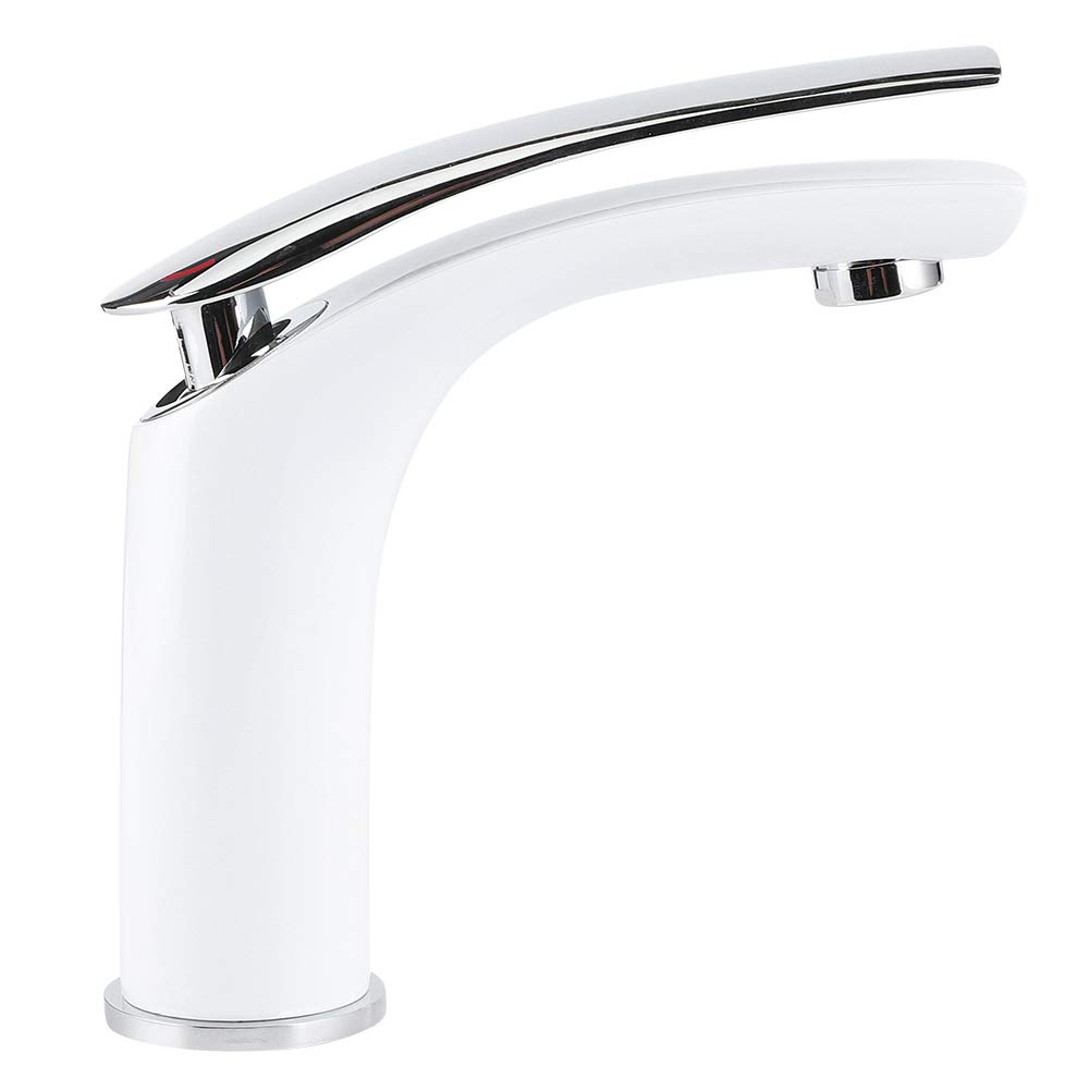 White Single Handle Bathroom Sink Faucet with Hot & Cold Water - EU Standard - Perfect for Modern Homes, Apartments, and Hotel Renovations
