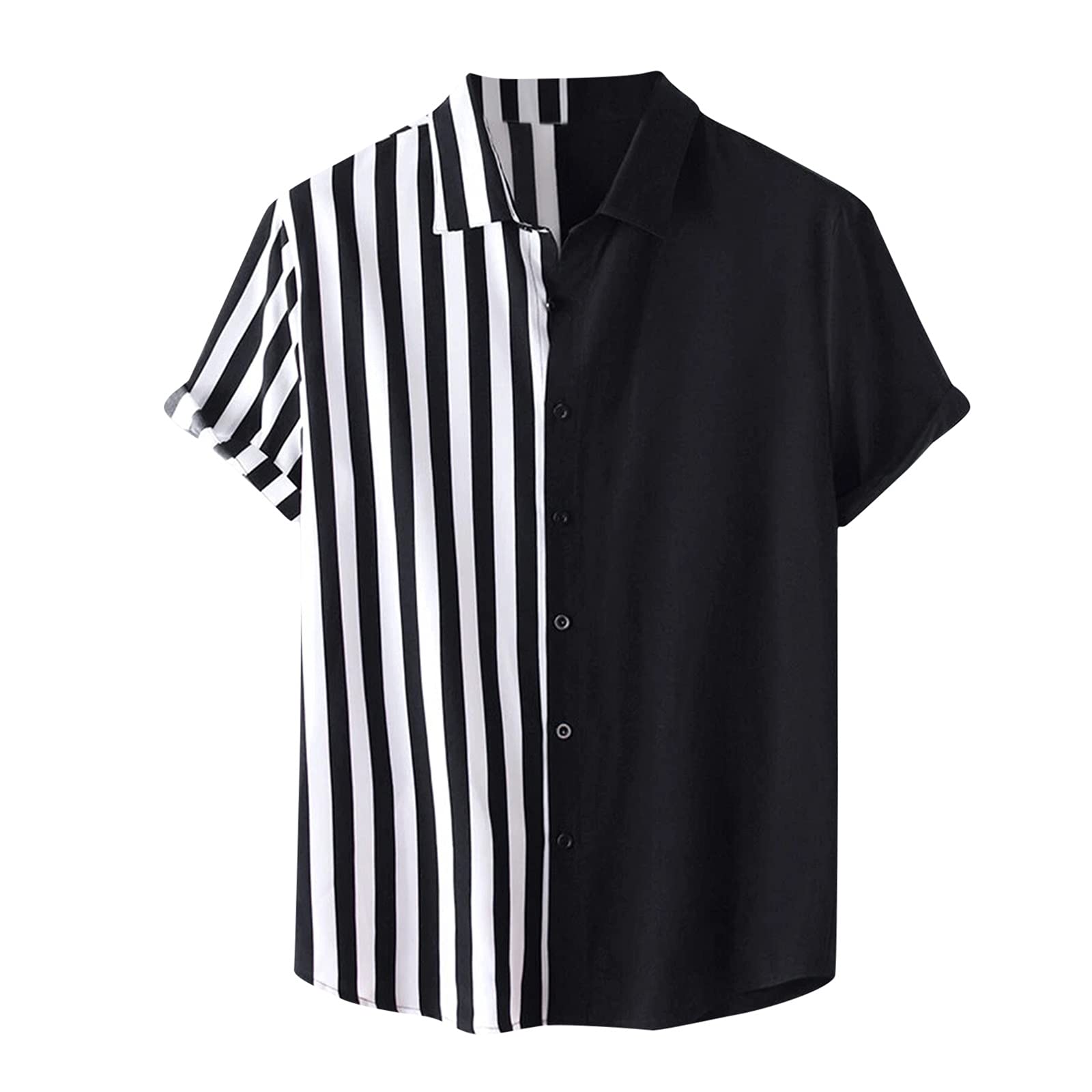 YXWLLN Men's Casual Short Sleeve Button Down Shirt - Striped Print Collar Shirt for Business Casual & Summer Outfits - Perfect for Office, Date Night and Weekend Wear